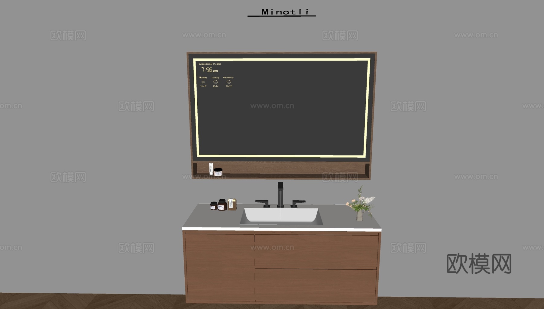 浴室柜智能卫浴镜 洗漱台水龙头su模型