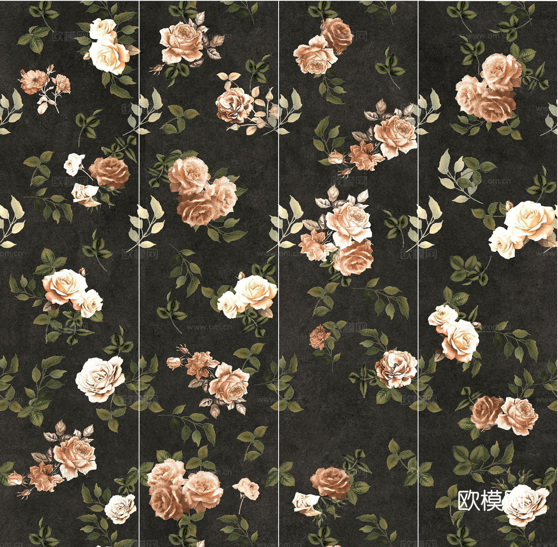 黑色花卉复古花砖