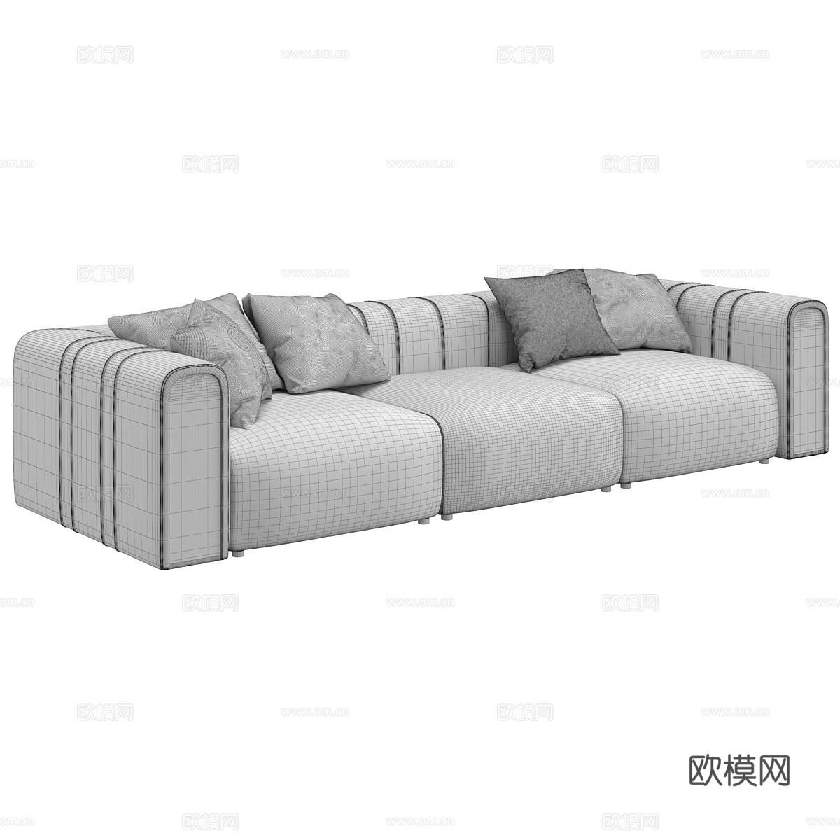 现代轻奢三人布艺直排休闲沙发3d模型下载（渲染图3）