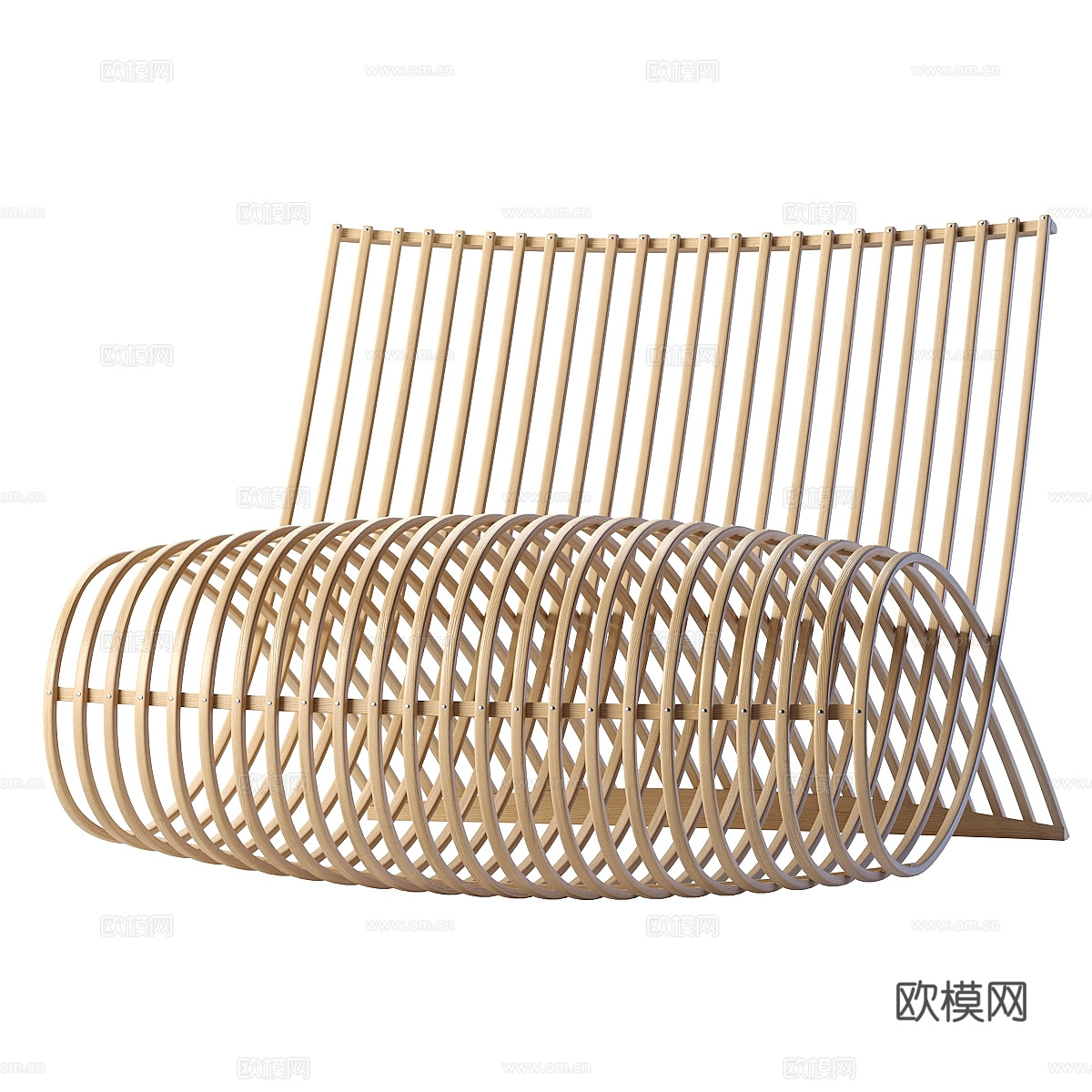现代极简 Cappellini 木质休闲椅3d模型
