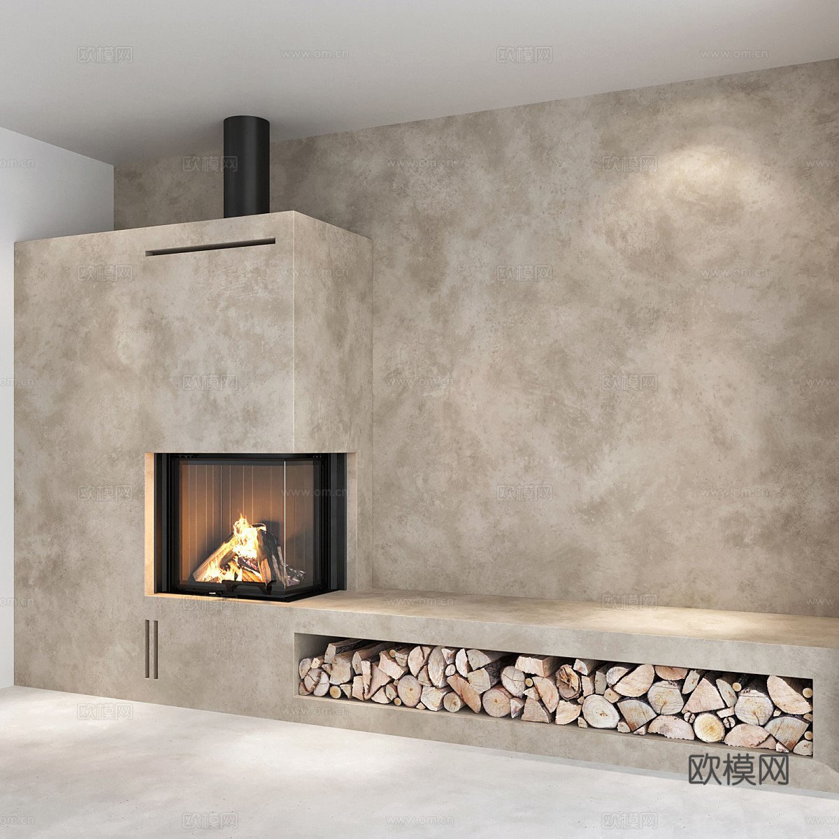 现代侘寂壁炉装饰墙3d模型下载（渲染图3）