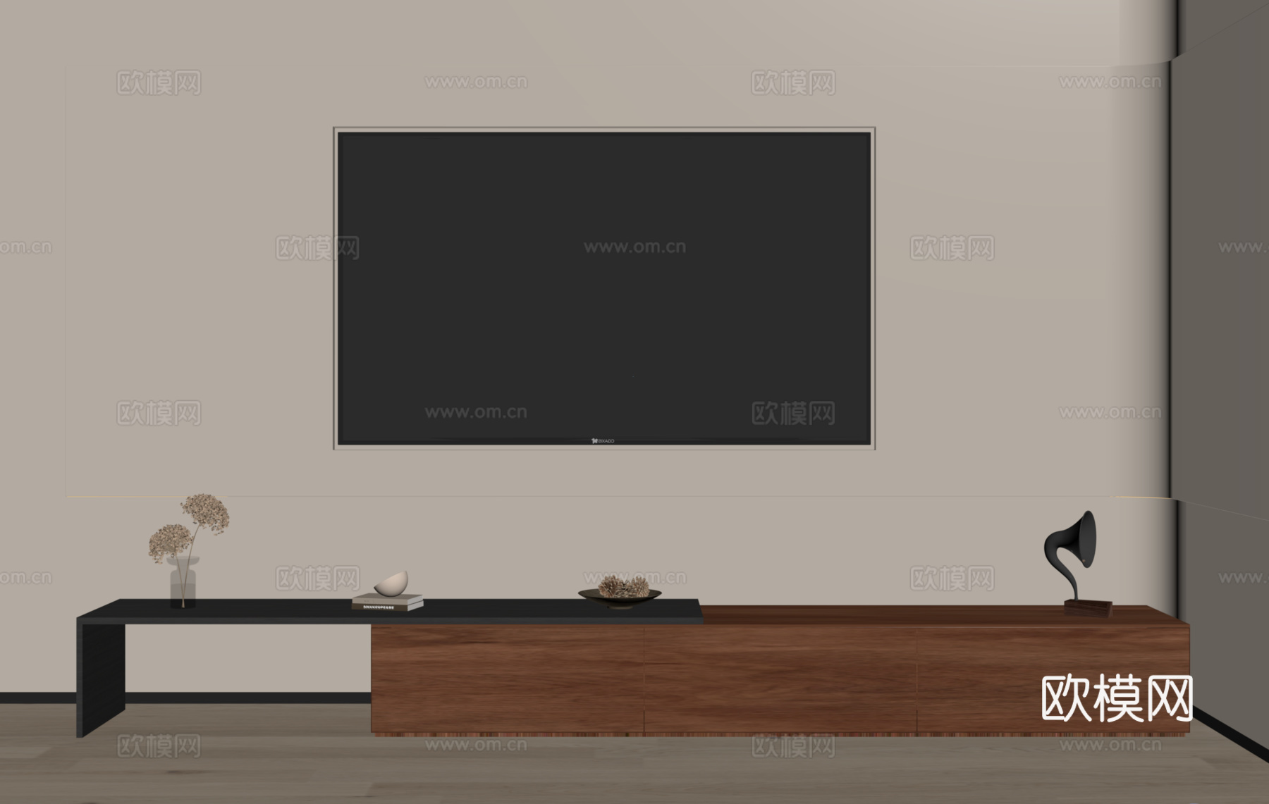 现代中古电视柜su模型