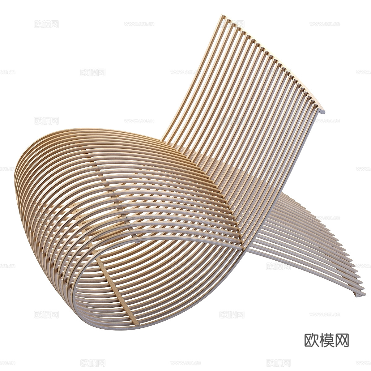 现代极简 Cappellini 木质休闲椅3d模型
