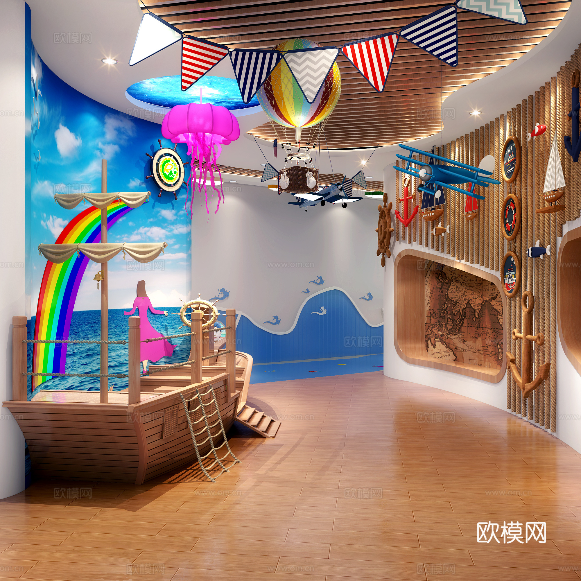 现代商场儿童卡通过道3d模型下载（渲染图1）