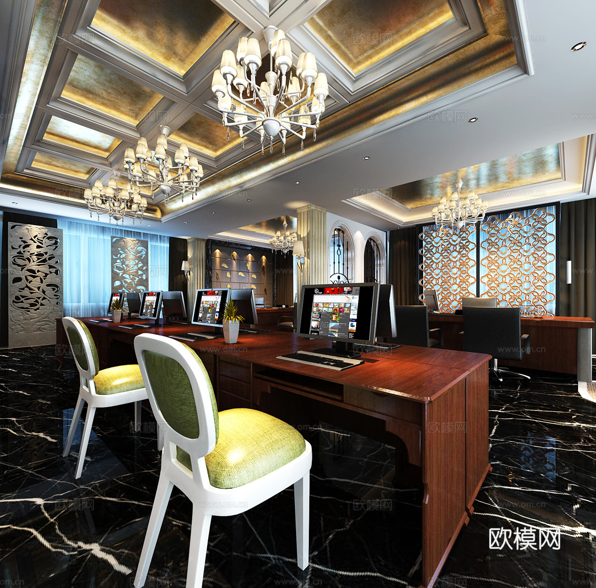 简欧欧式办公 家具灯光办公室3d模型