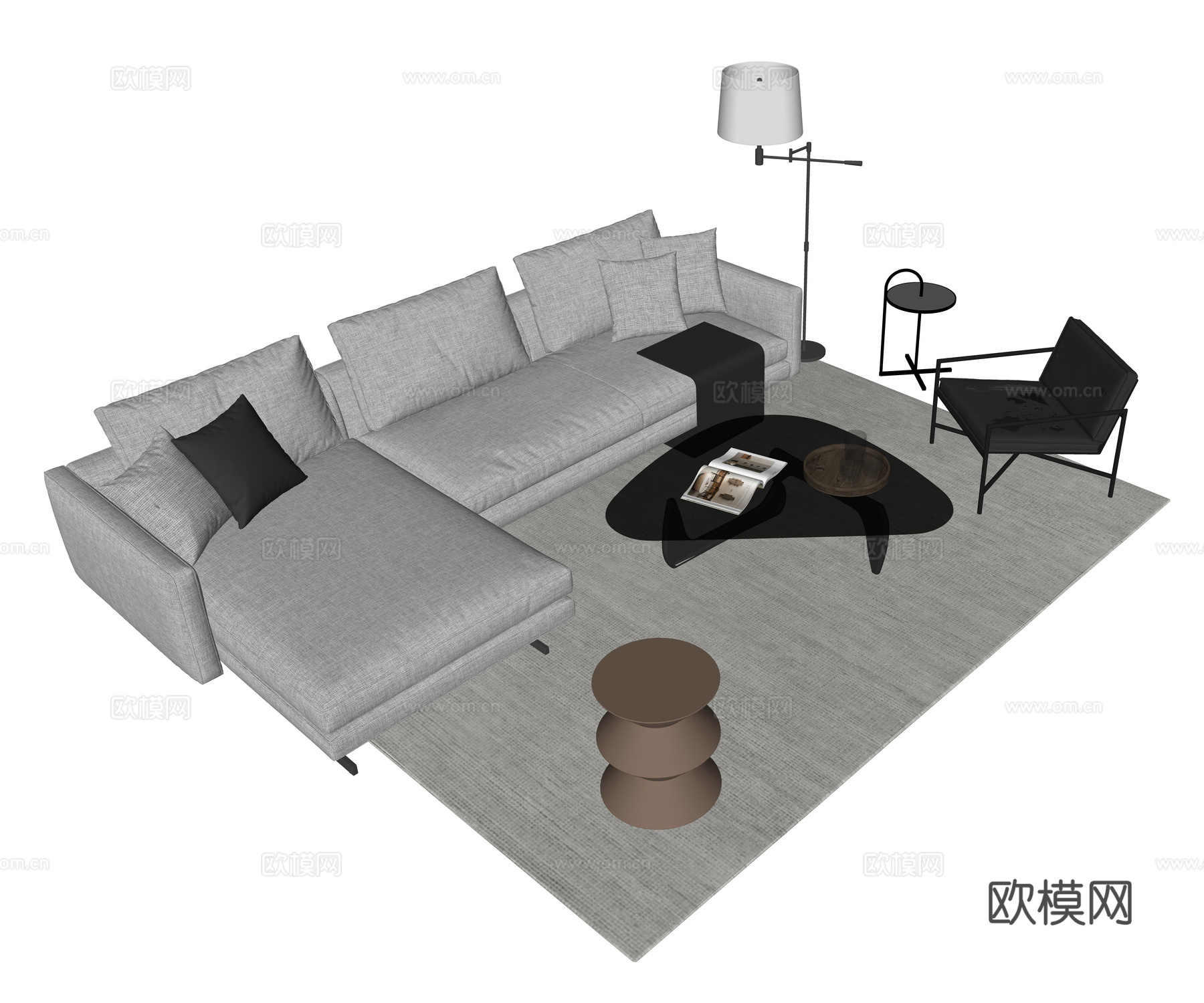 现代沙发茶几组合su模型