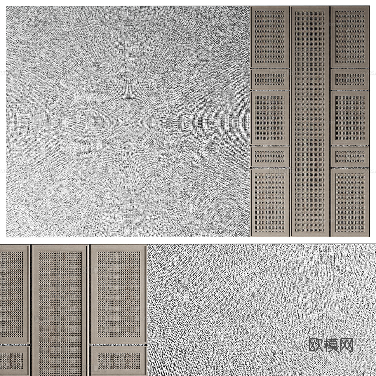 新中式侘寂装饰墙板 背景墙3d模型下载（渲染图1）
