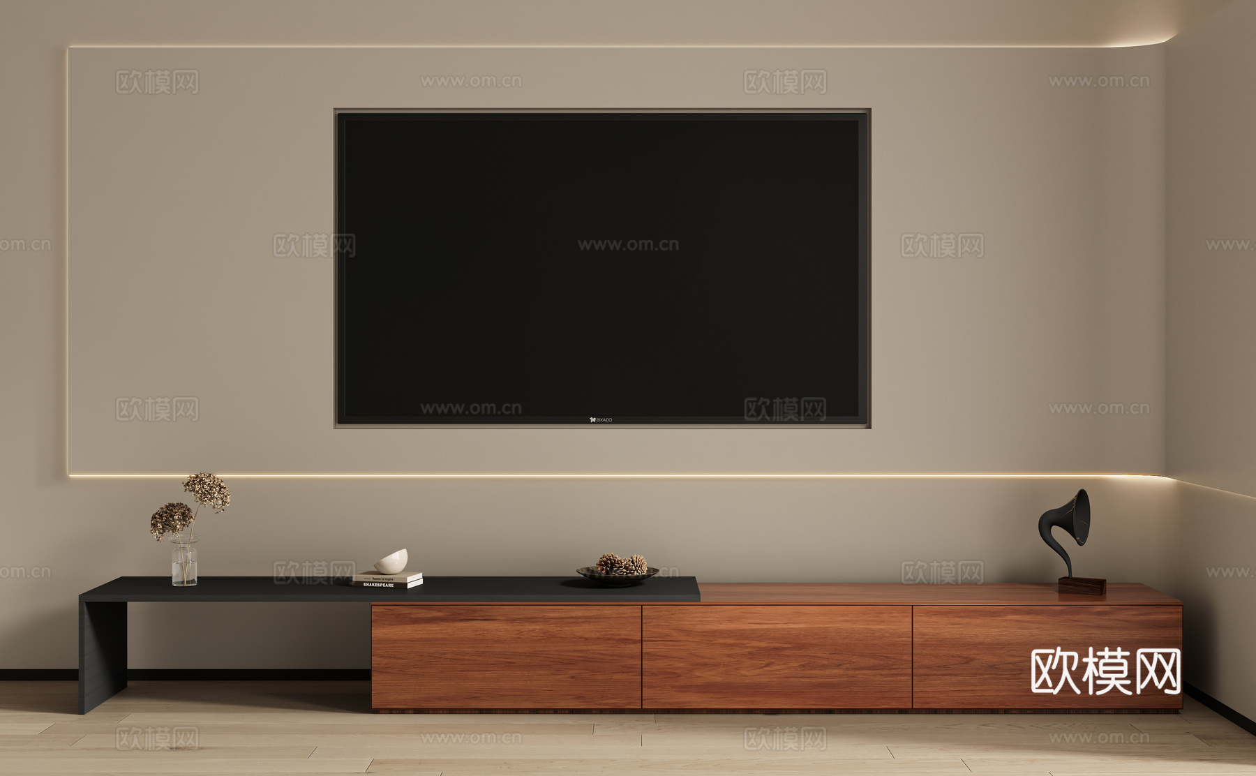 现代中古电视柜su模型