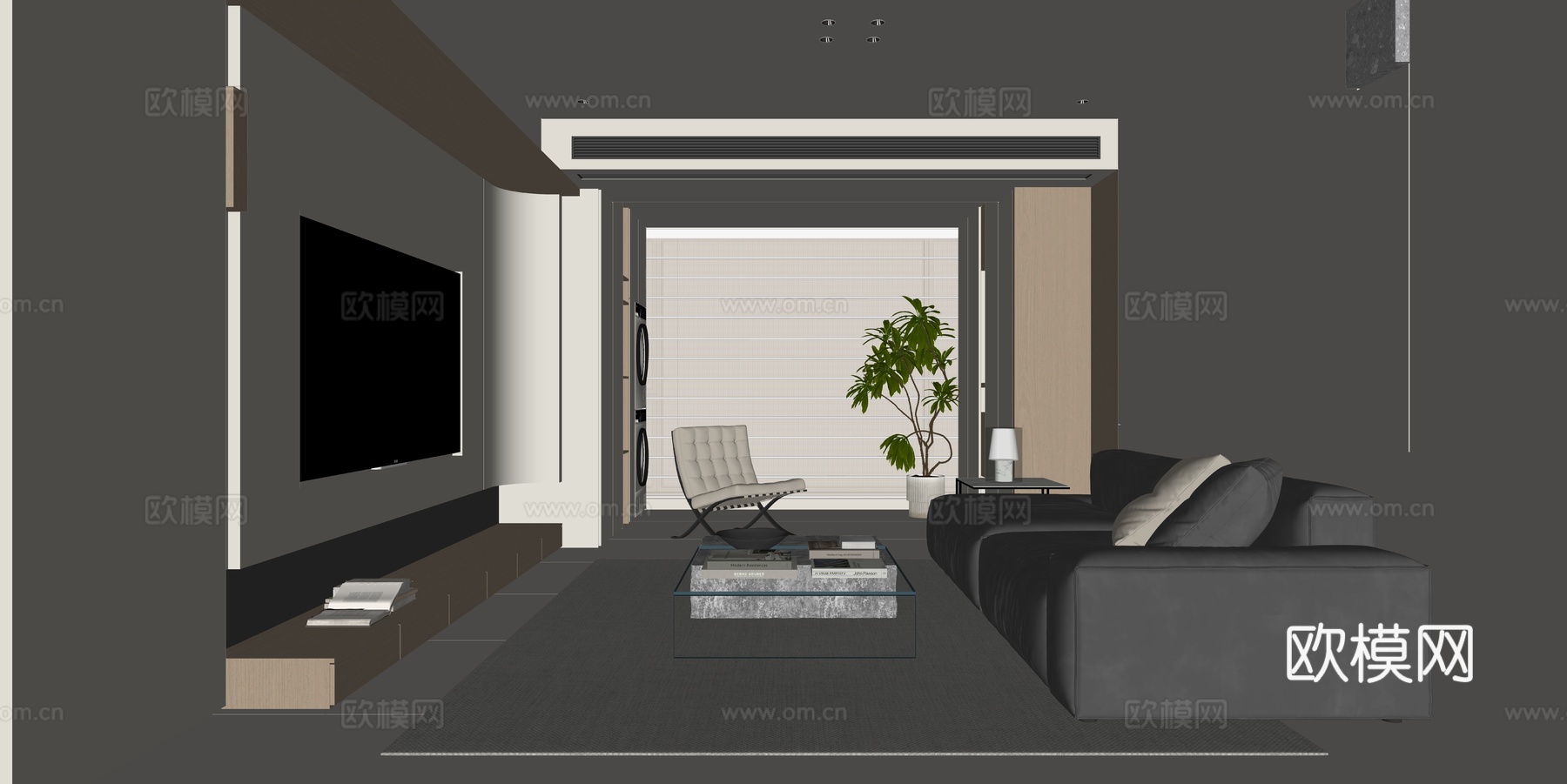 现代家居客厅su模型