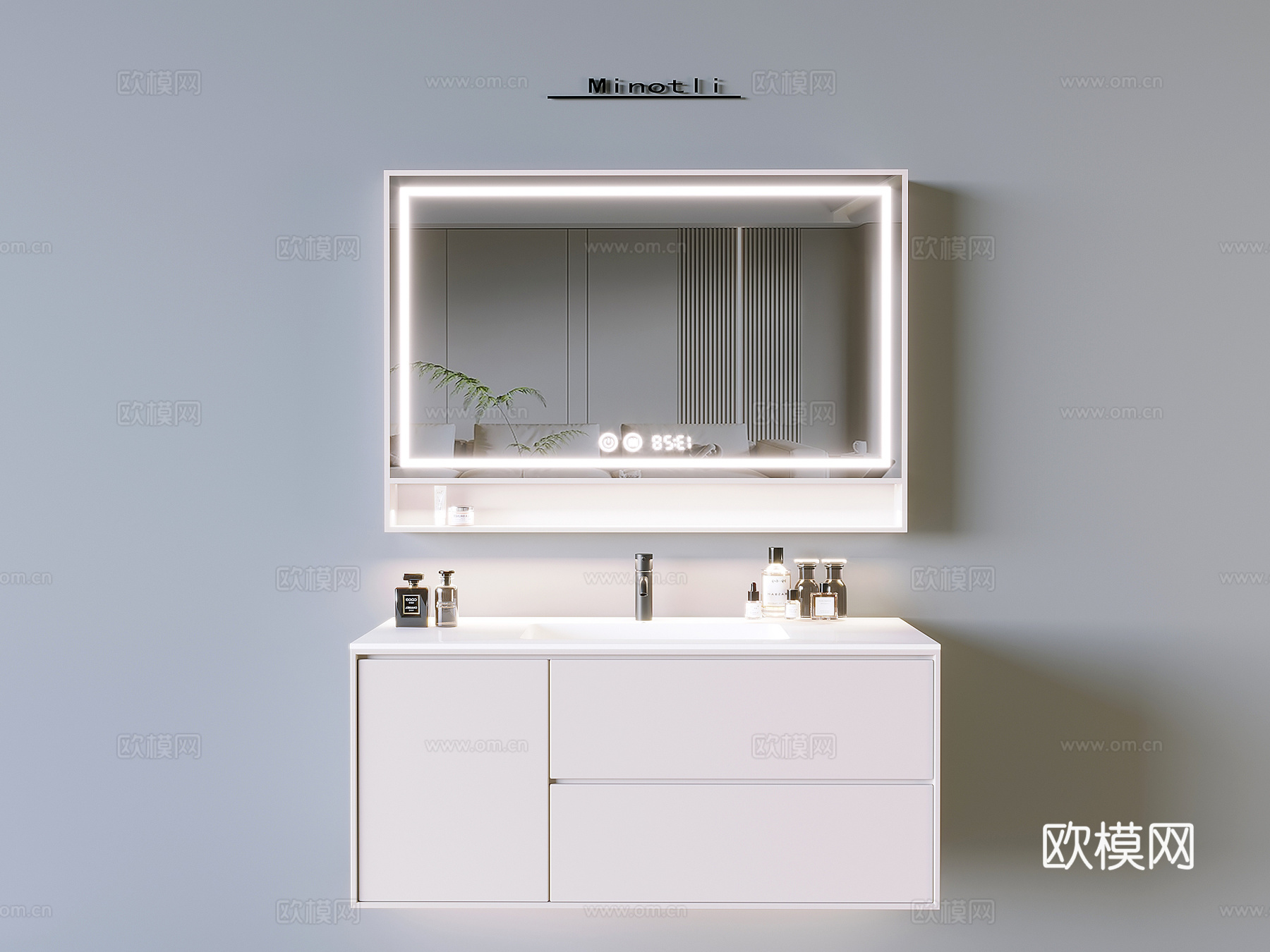浴室柜智能卫浴镜 奶油洗漱台水龙头 洗护用品护肤品su模型