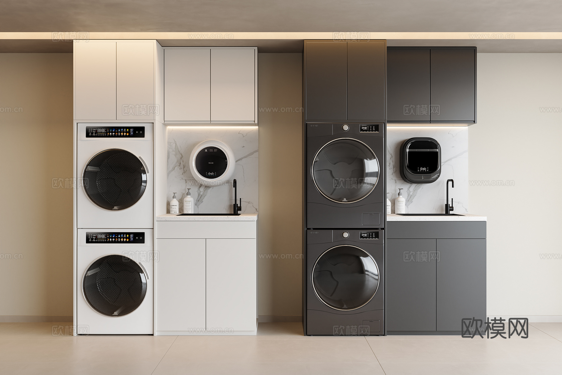 现代洗衣机柜 阳台洗衣机柜 阳台柜 烘干机 洗衣机 阳台洗手su模型