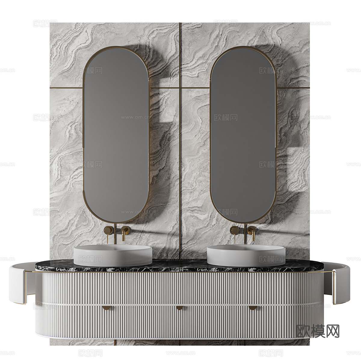 现代轻奢双台盆浴室柜3d模型