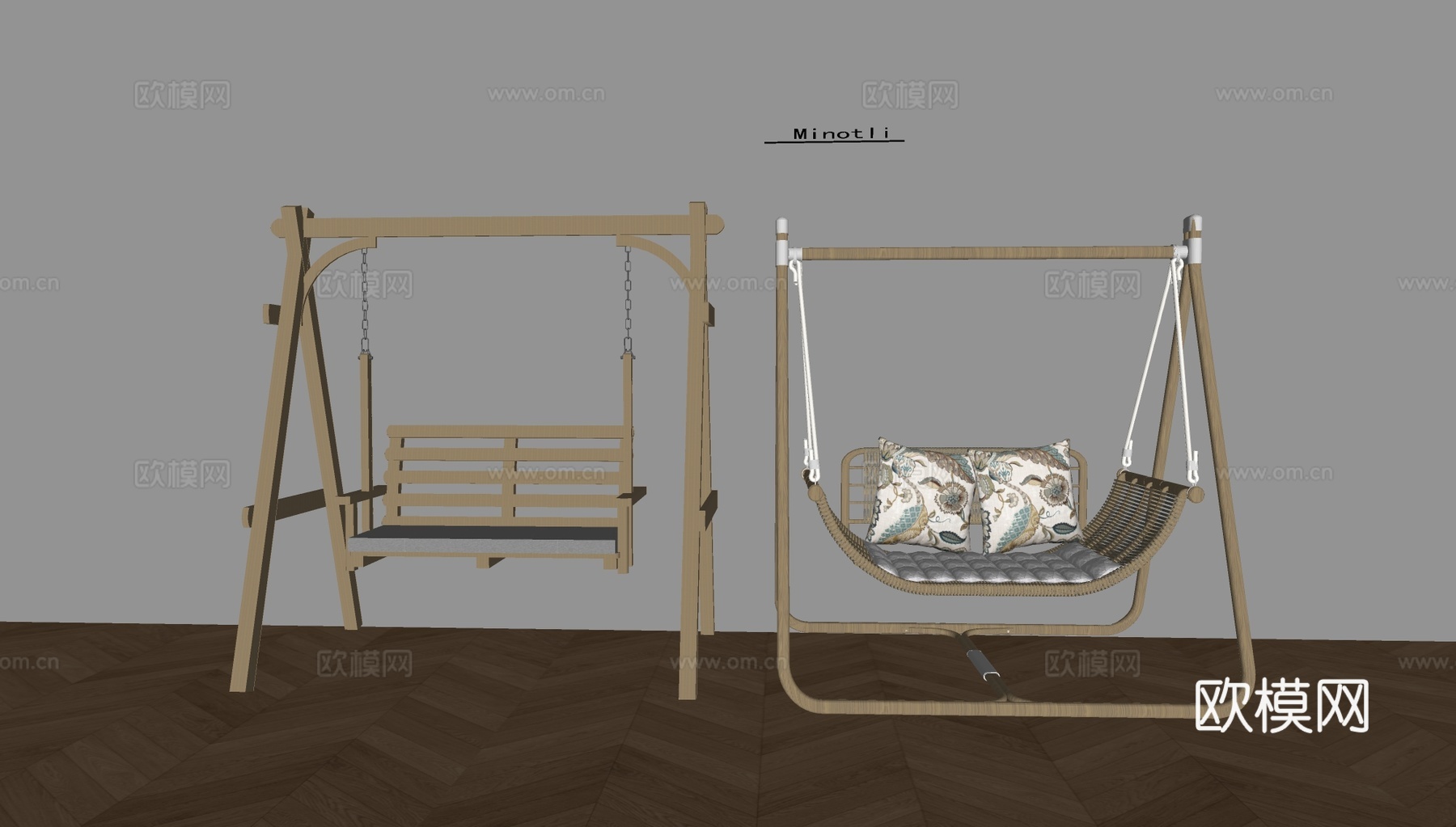 秋千椅编织吊椅 坐垫靠枕su模型