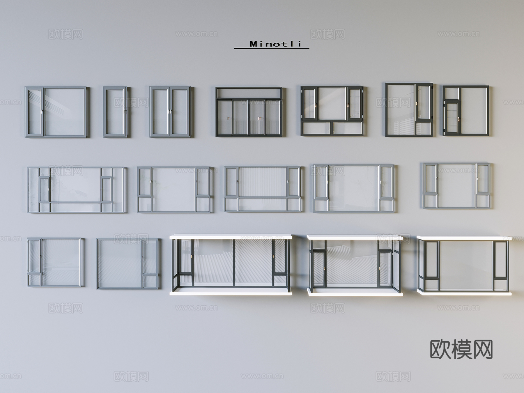断桥铝平开窗 阳台窗飘窗玻璃窗 单开窗单扇窗su模型