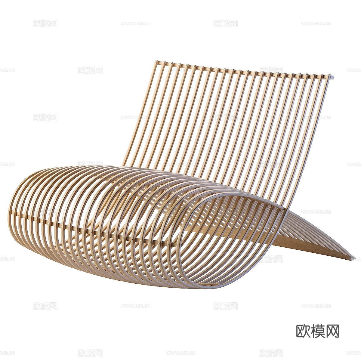 现代极简 Cappellini 木质休闲椅3d模型