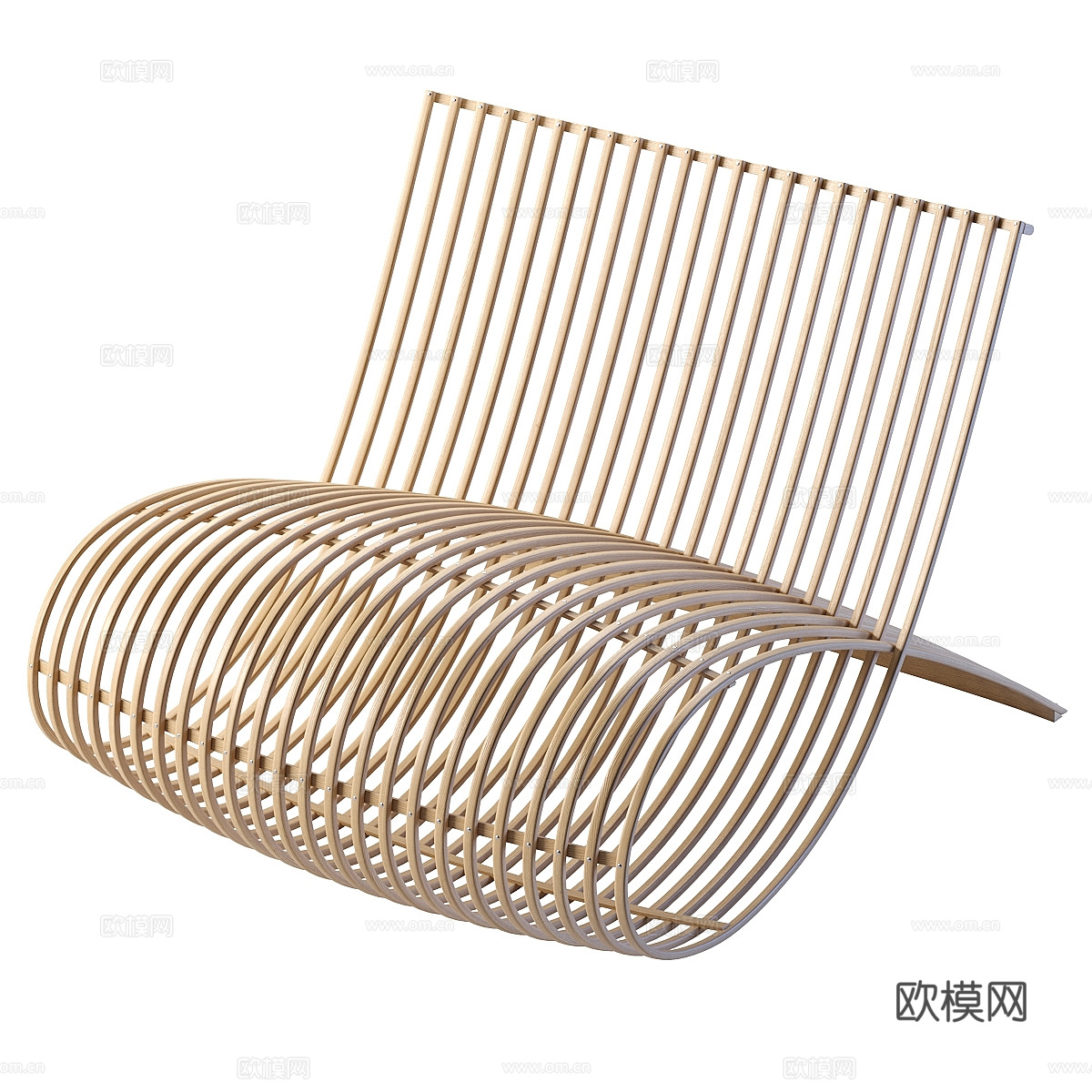 现代极简 Cappellini 木质休闲椅3d模型