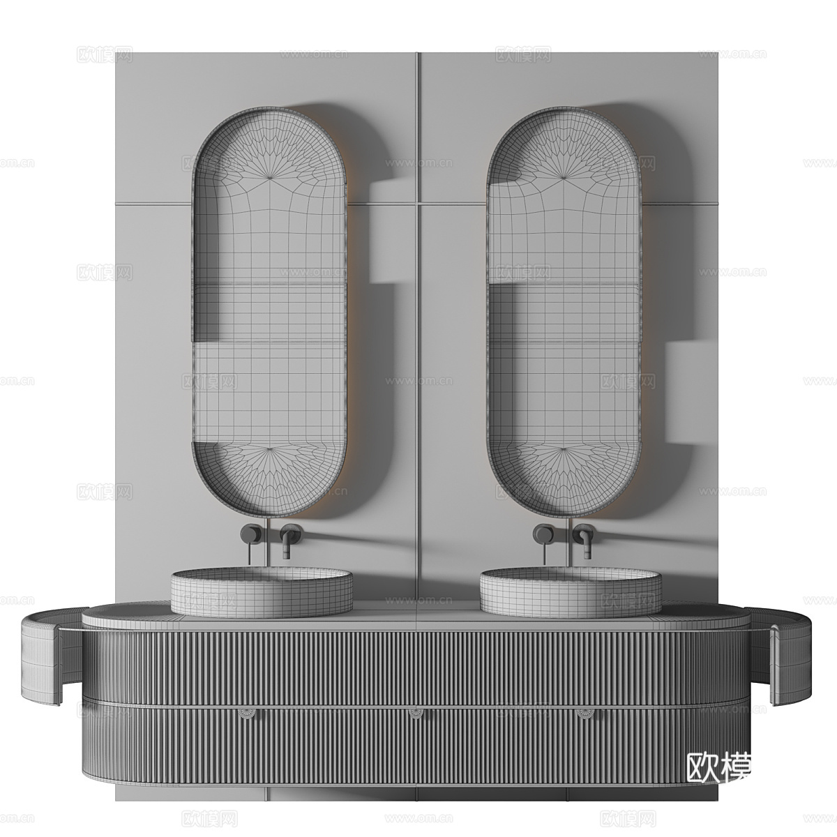 现代轻奢双台盆浴室柜3d模型