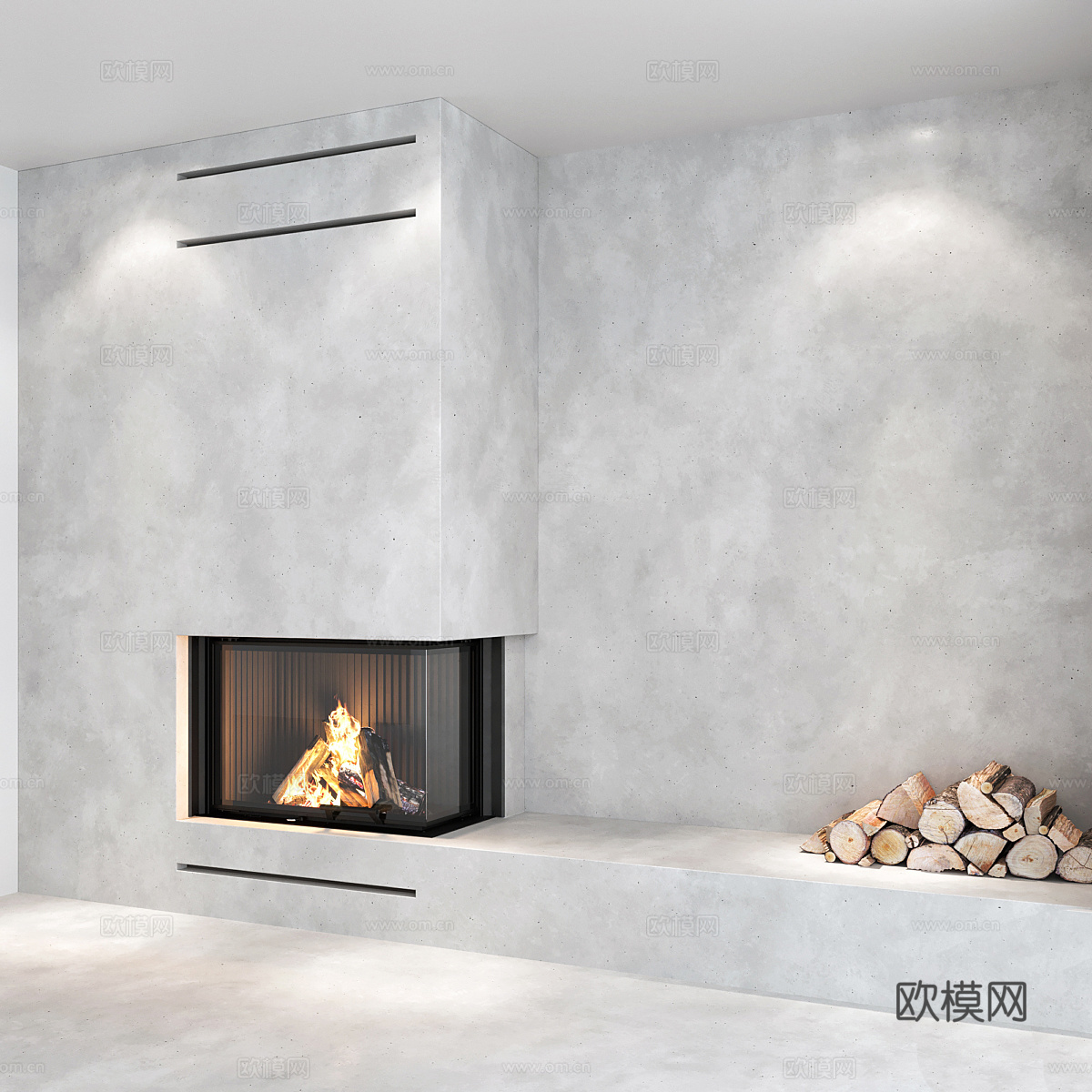 现代侘寂壁炉装饰墙3d模型下载（渲染图4）
