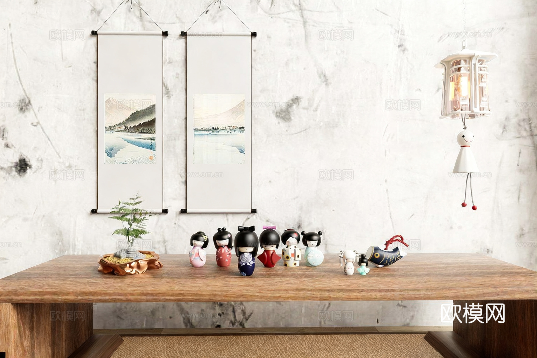 日式禅意 木芥子娃娃 茶道摆设 日式娃娃摆件su模型