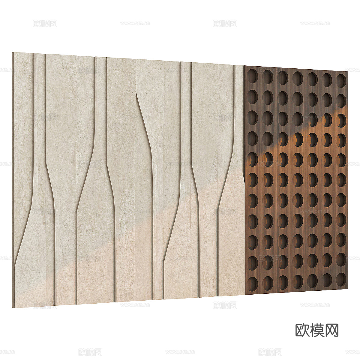 新中式侘寂装饰墙板 背景墙3d模型下载（渲染图2）