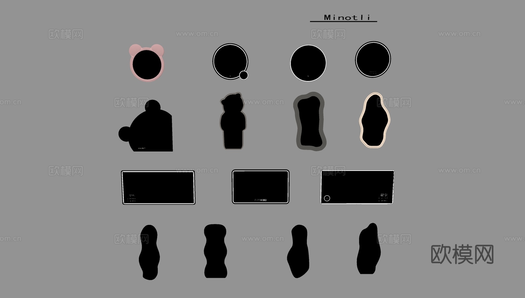 卡通穿衣镜化妆镜 智能卫浴镜梳妆镜 全身镜装饰镜子su模型