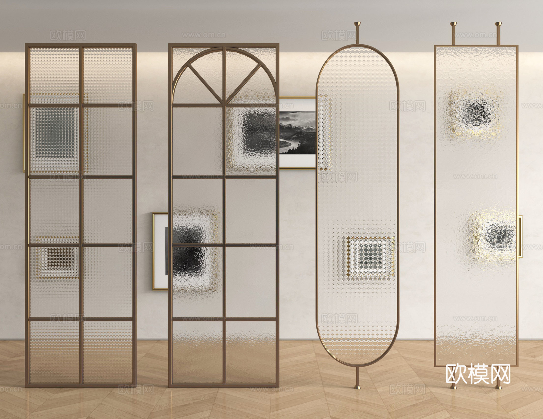法式屏风隔断 玻璃屏风隔断su模型