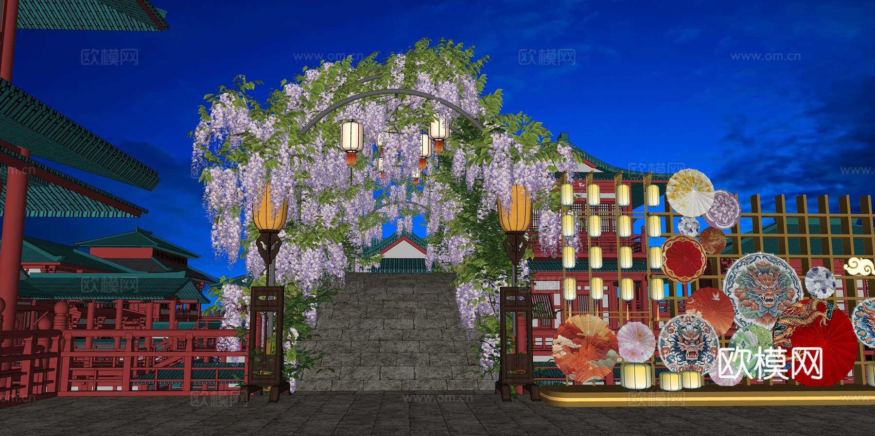 网红打卡国潮古风非遗文化中秋节su模型