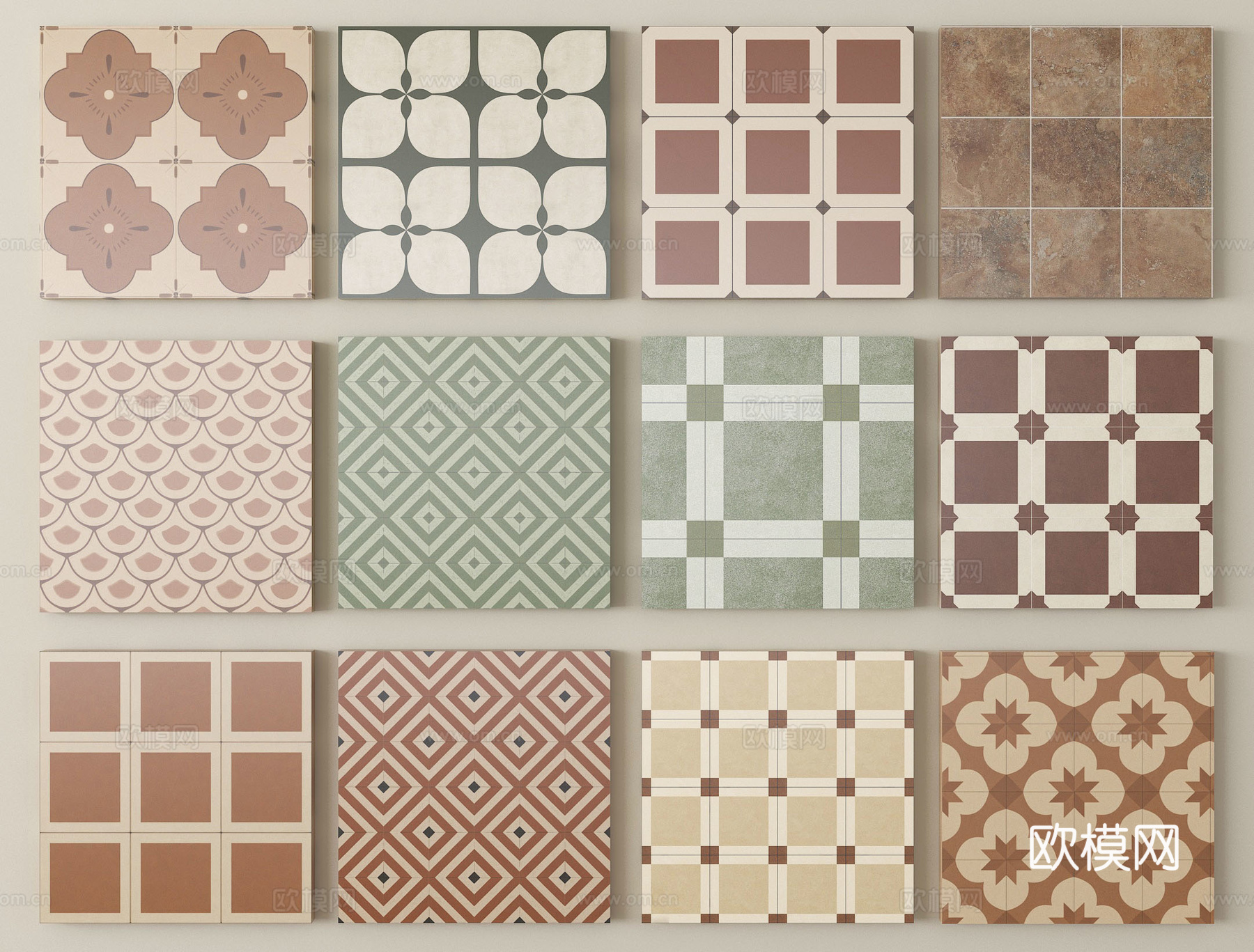 中古复古砖花砖 地砖 仿古砖3d模型下载