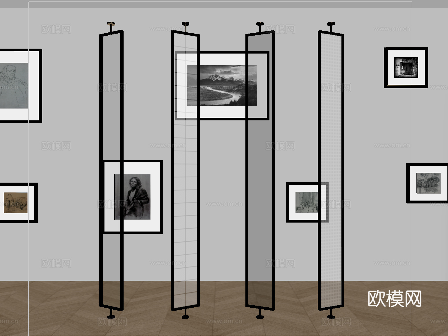 现代金属屏风隔断 玄关隔断su模型