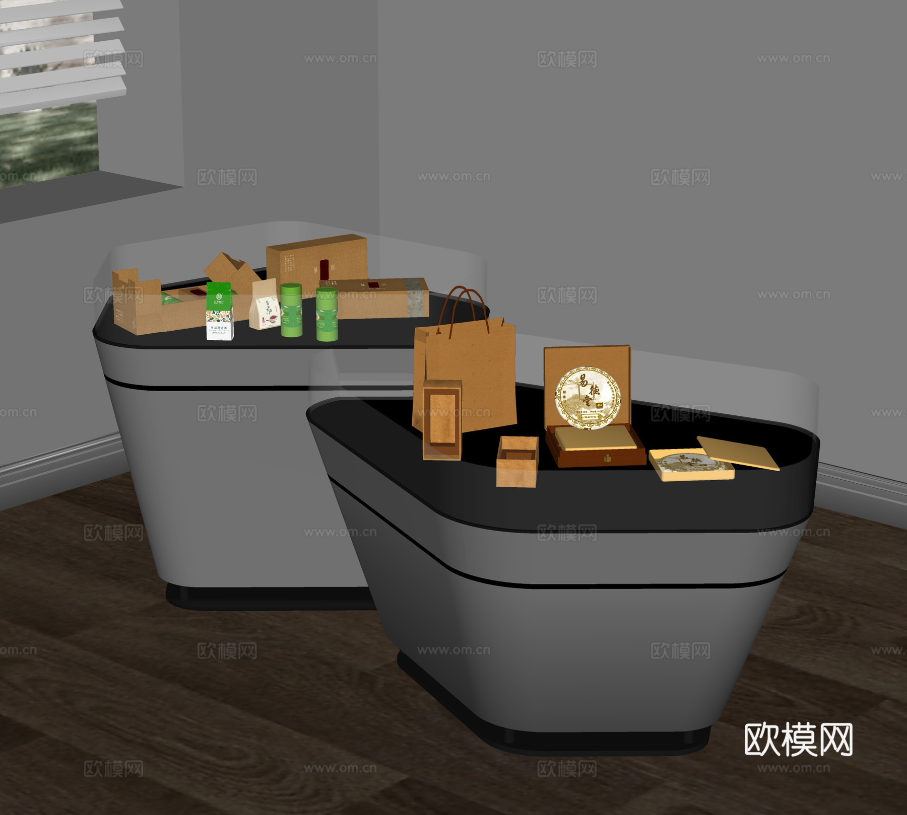 现代展台  陈设展品 茶叶展品su模型