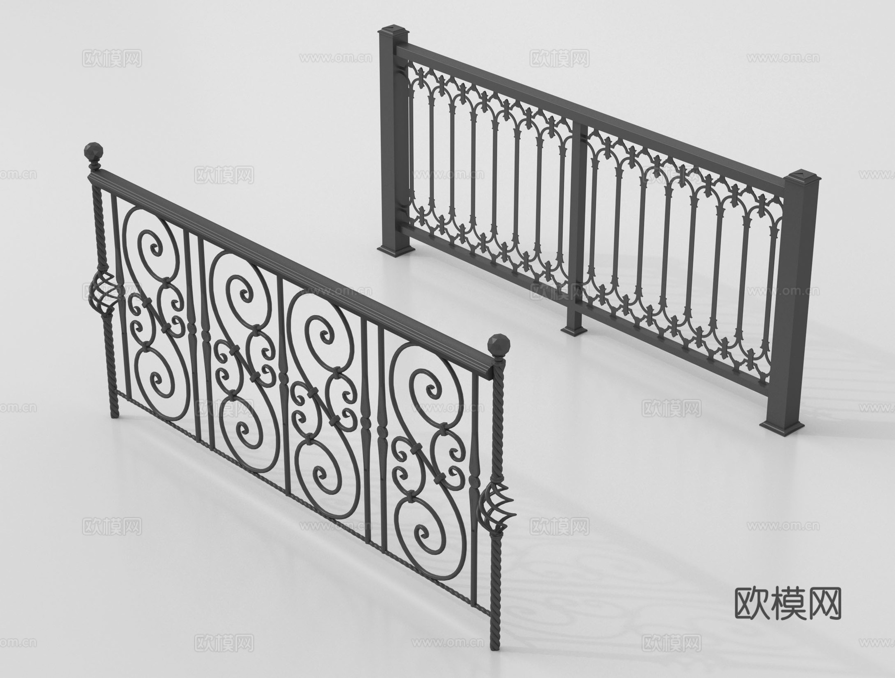 欧式围栏护栏 铁艺栏杆 扶手su模型