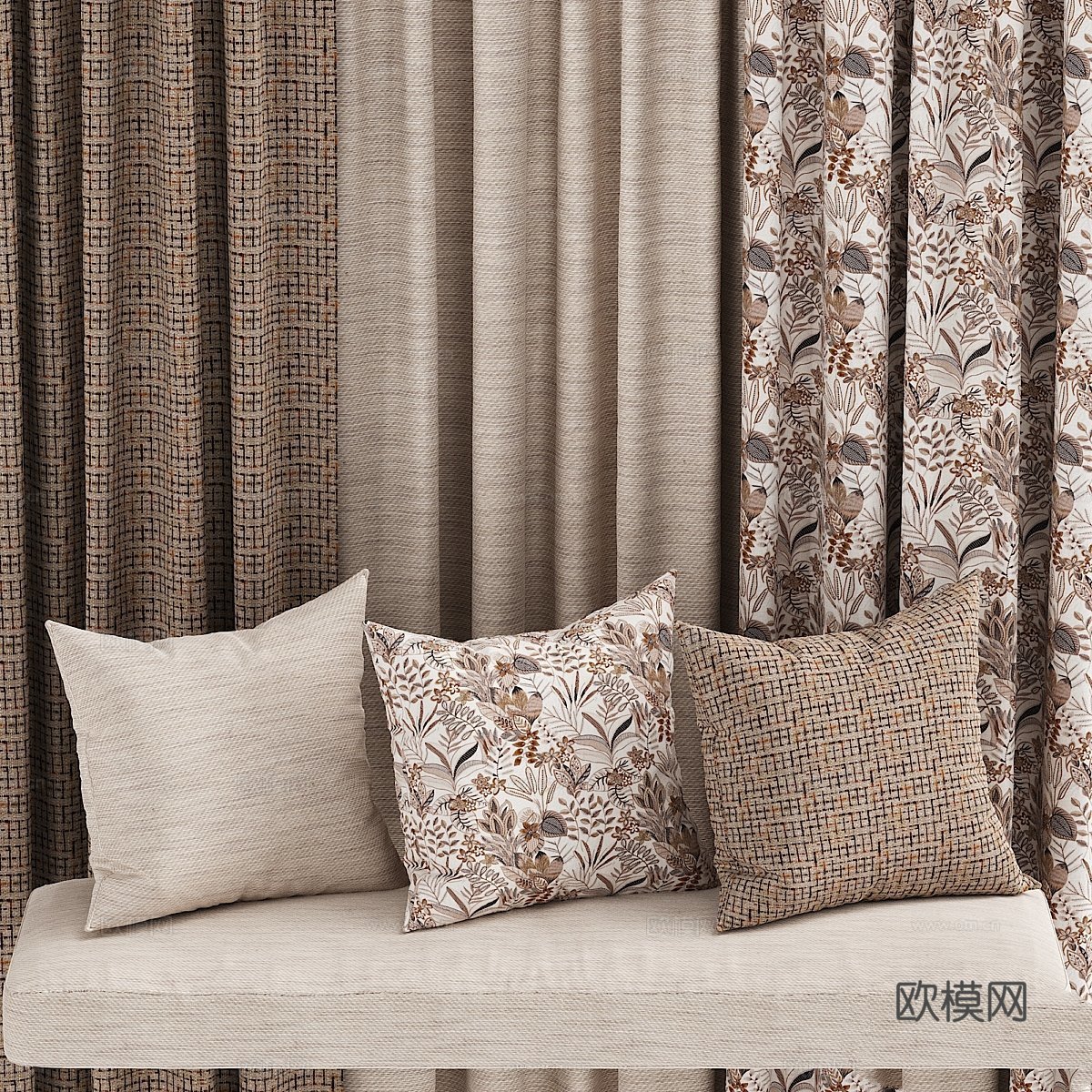 米色系布艺材料套装3d模型下载