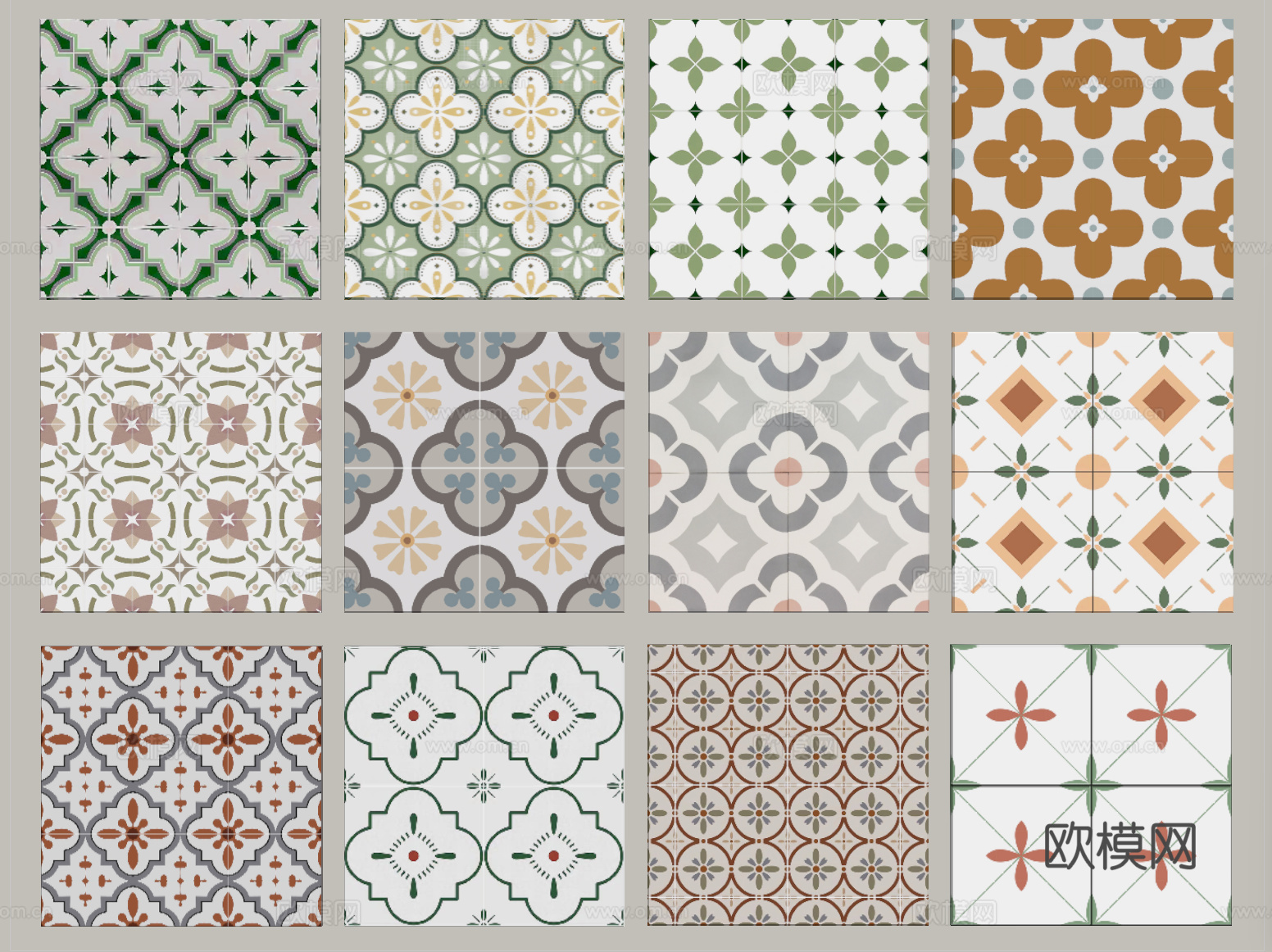 中古复古砖花砖 地砖 仿古砖su模型