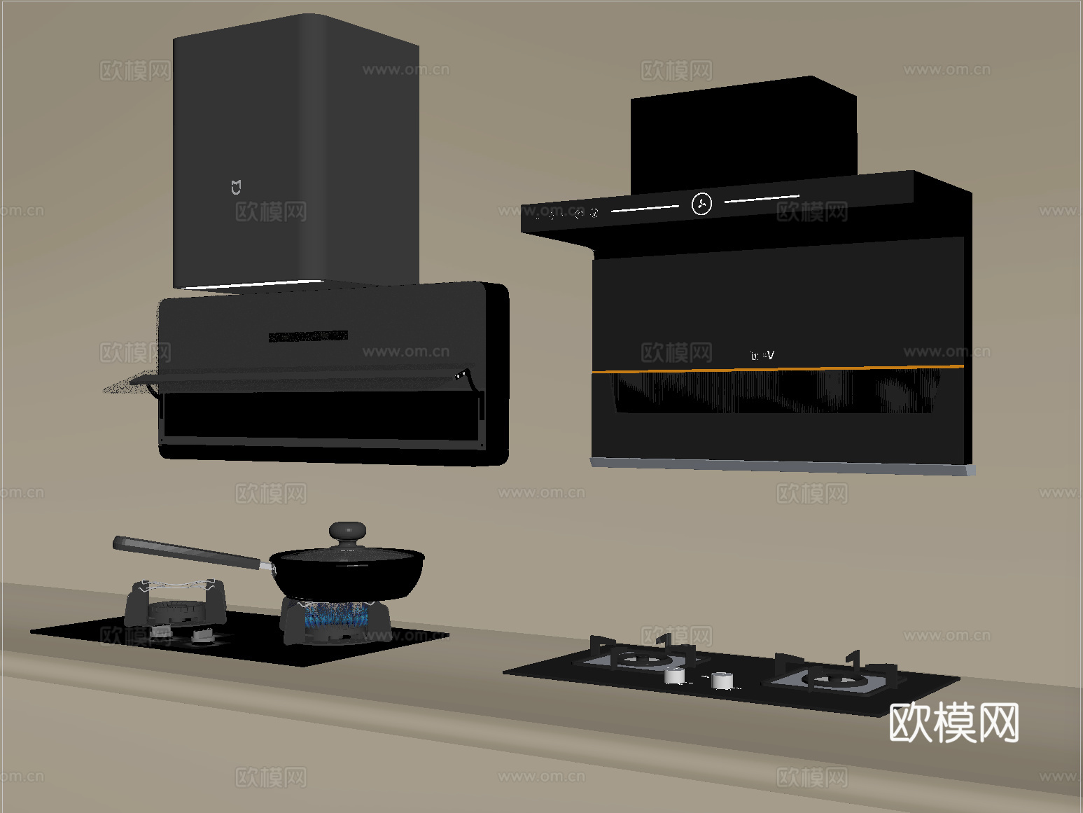 现代油烟机 灶具 炉具 燃气灶 厨房电器su模型
