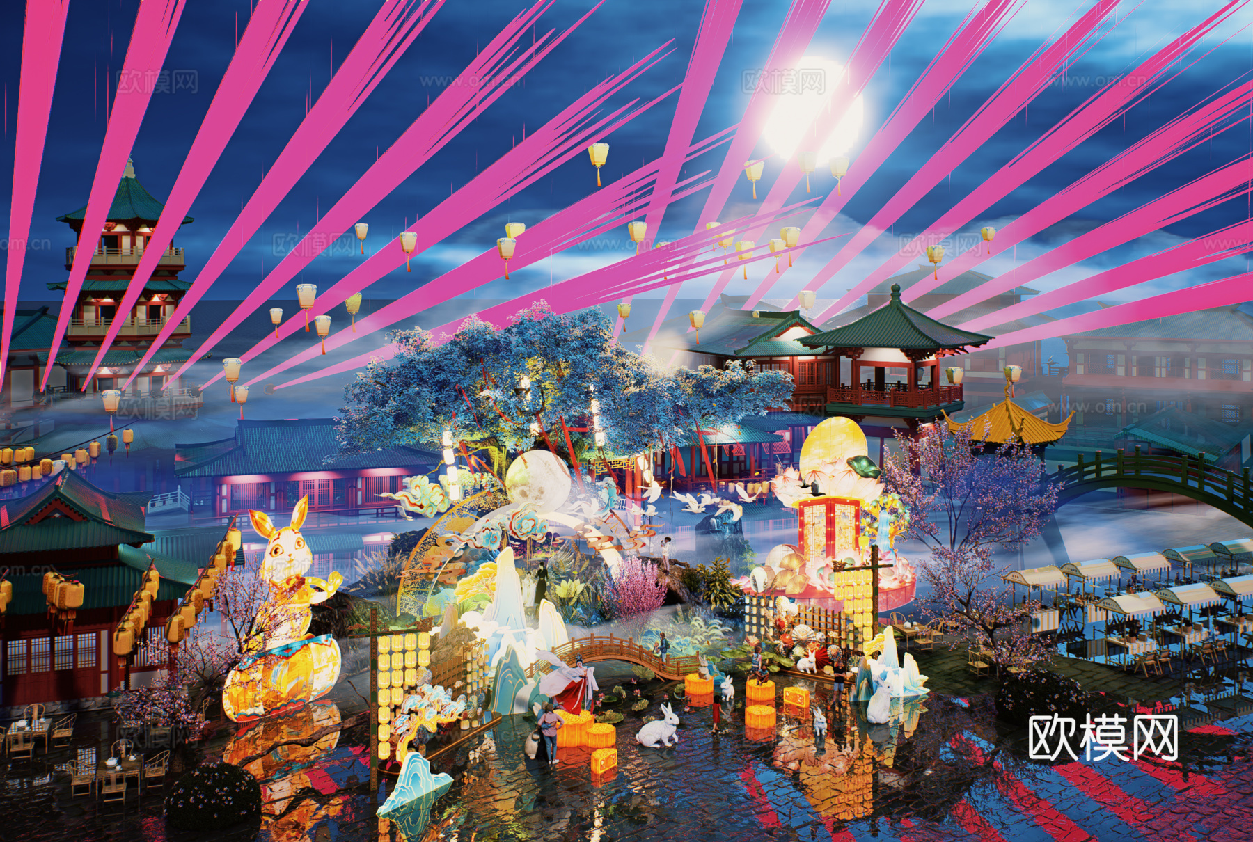 网红打卡国潮古风非遗文化中秋节su模型