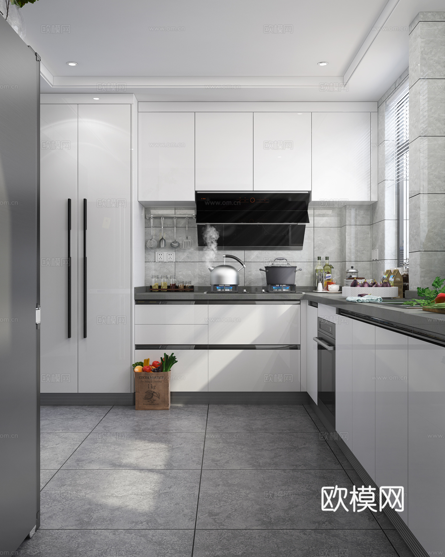 现代风格厨房橱柜 厨房电器 厨房用品3d模型下载（渲染图1）