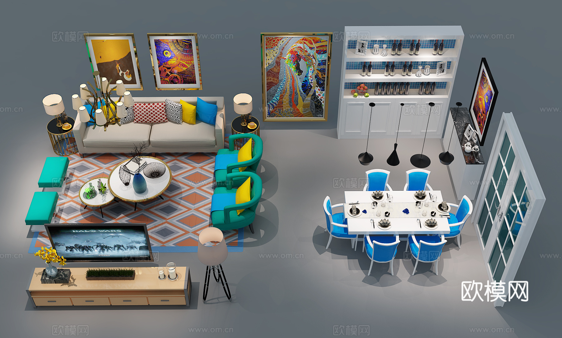 现代沙发茶几餐桌椅电视柜酒柜组合 现代沙发茶几 餐桌椅3d模型下载