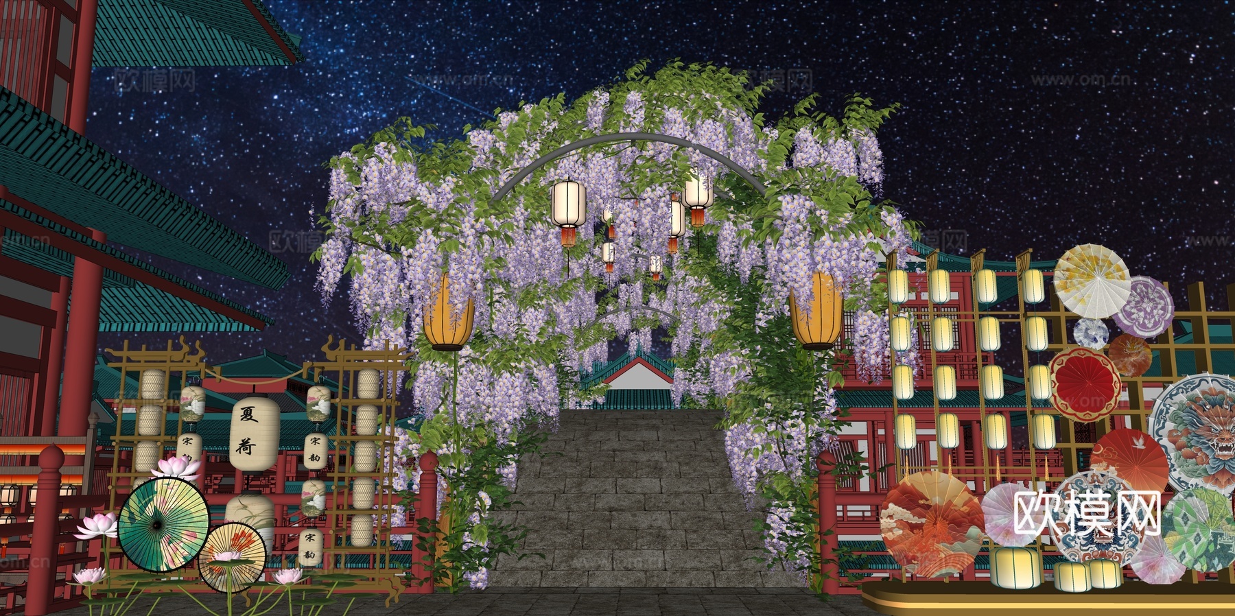 网红打卡国潮古风非遗文化中秋节su模型