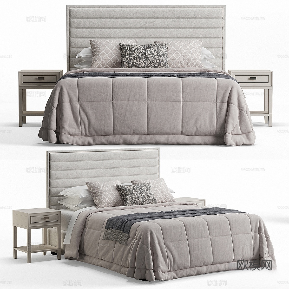 西伯里软包长方形床3d模型下载