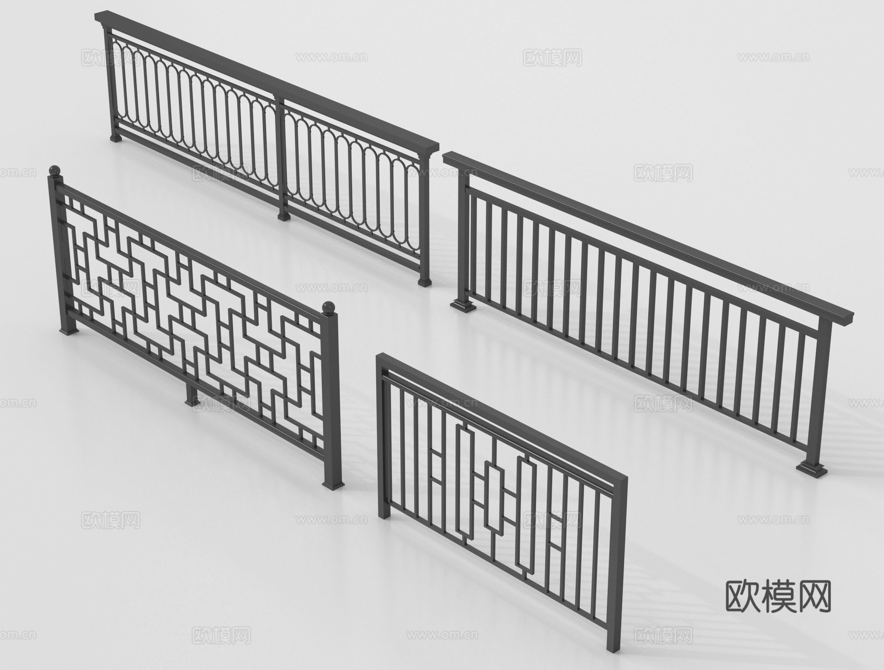 现代铁艺栏杆 护栏 围栏 防护栏 栏杆 扶手su模型