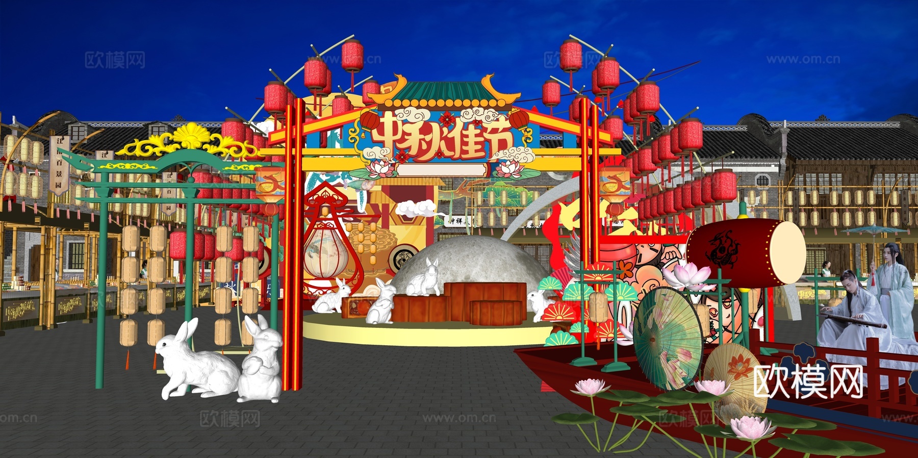 网红打卡国潮古风非遗文化中秋节su模型