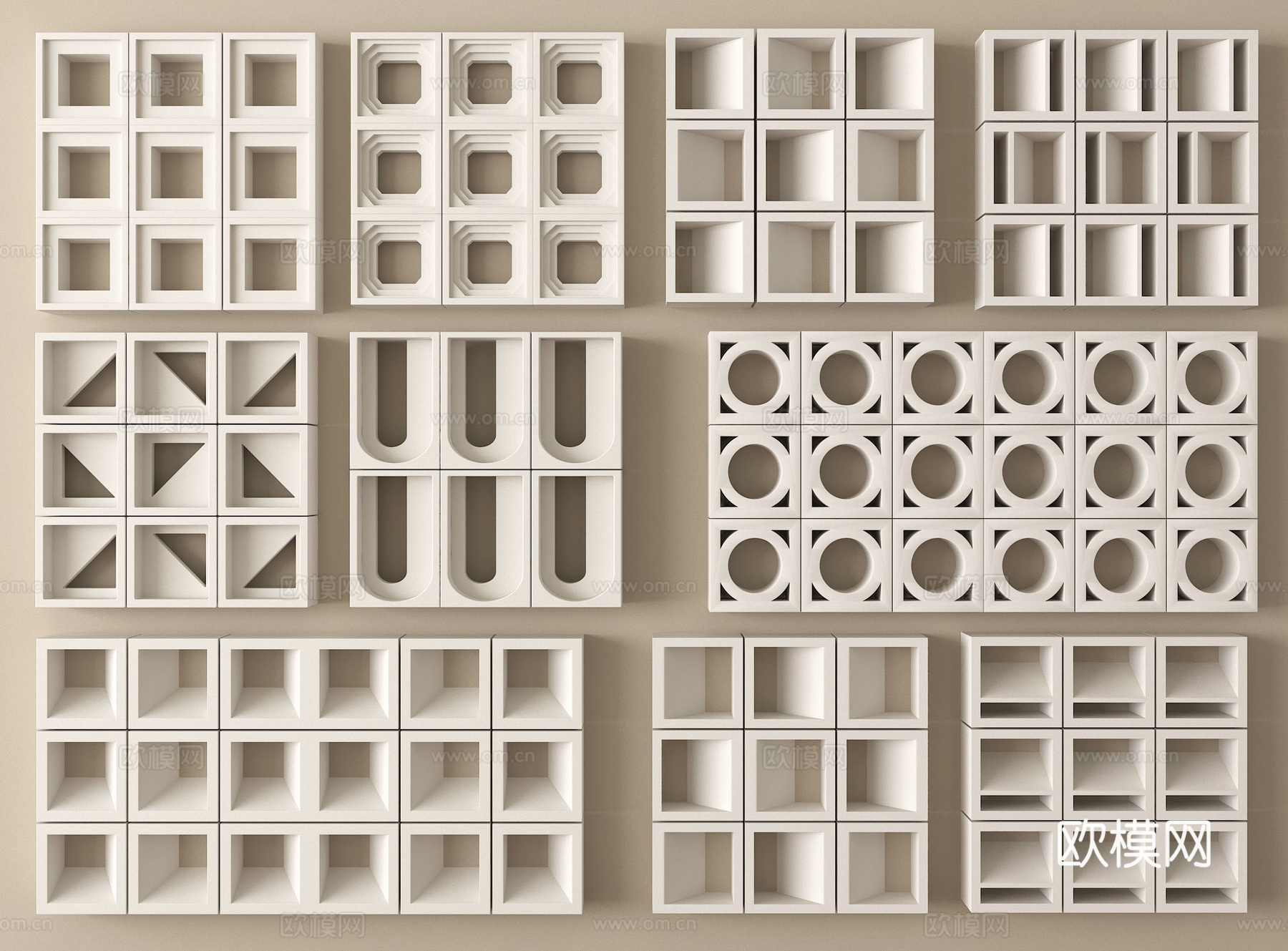 现代水泥砖隔断 镂空水泥砖隔断 空心砖 镂空砖su模型