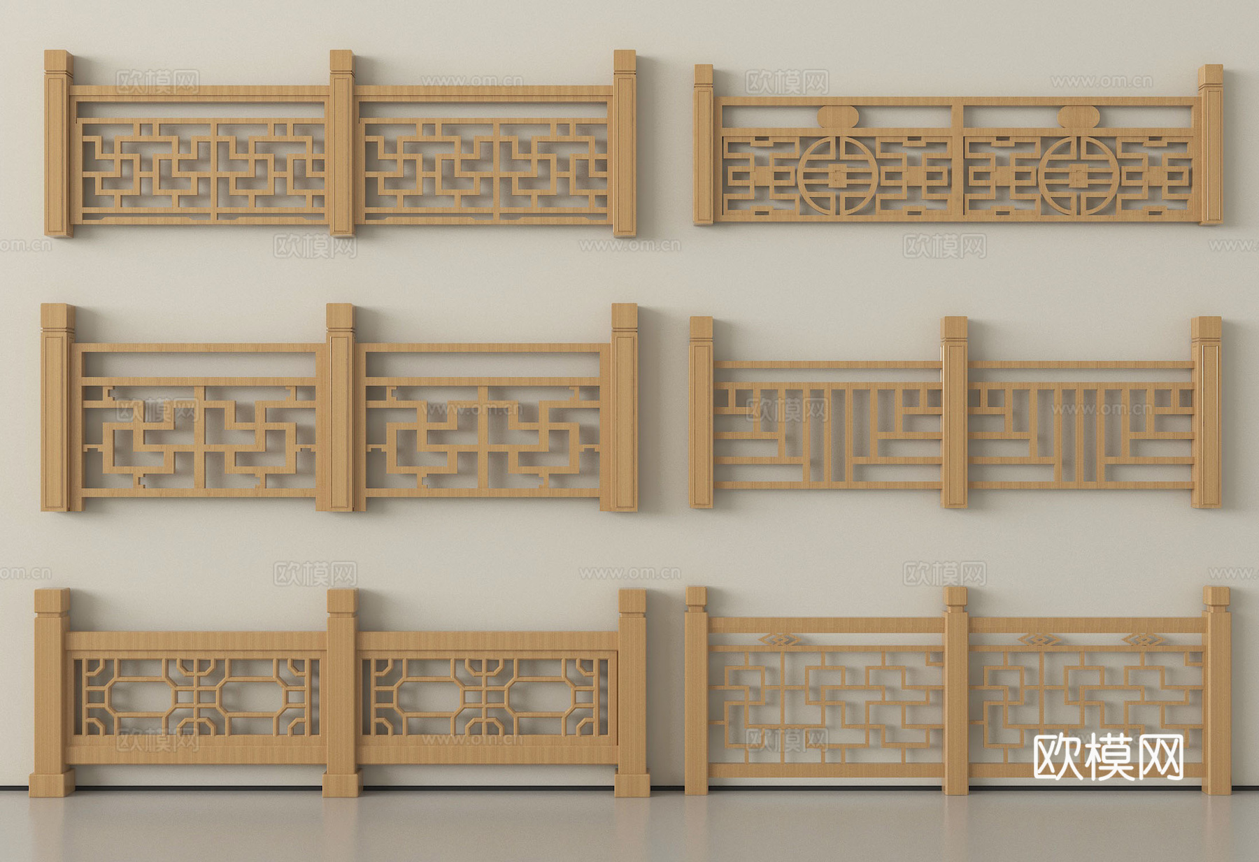 新中式栏杆 实木栏杆 中式护栏 实木护栏3d模型