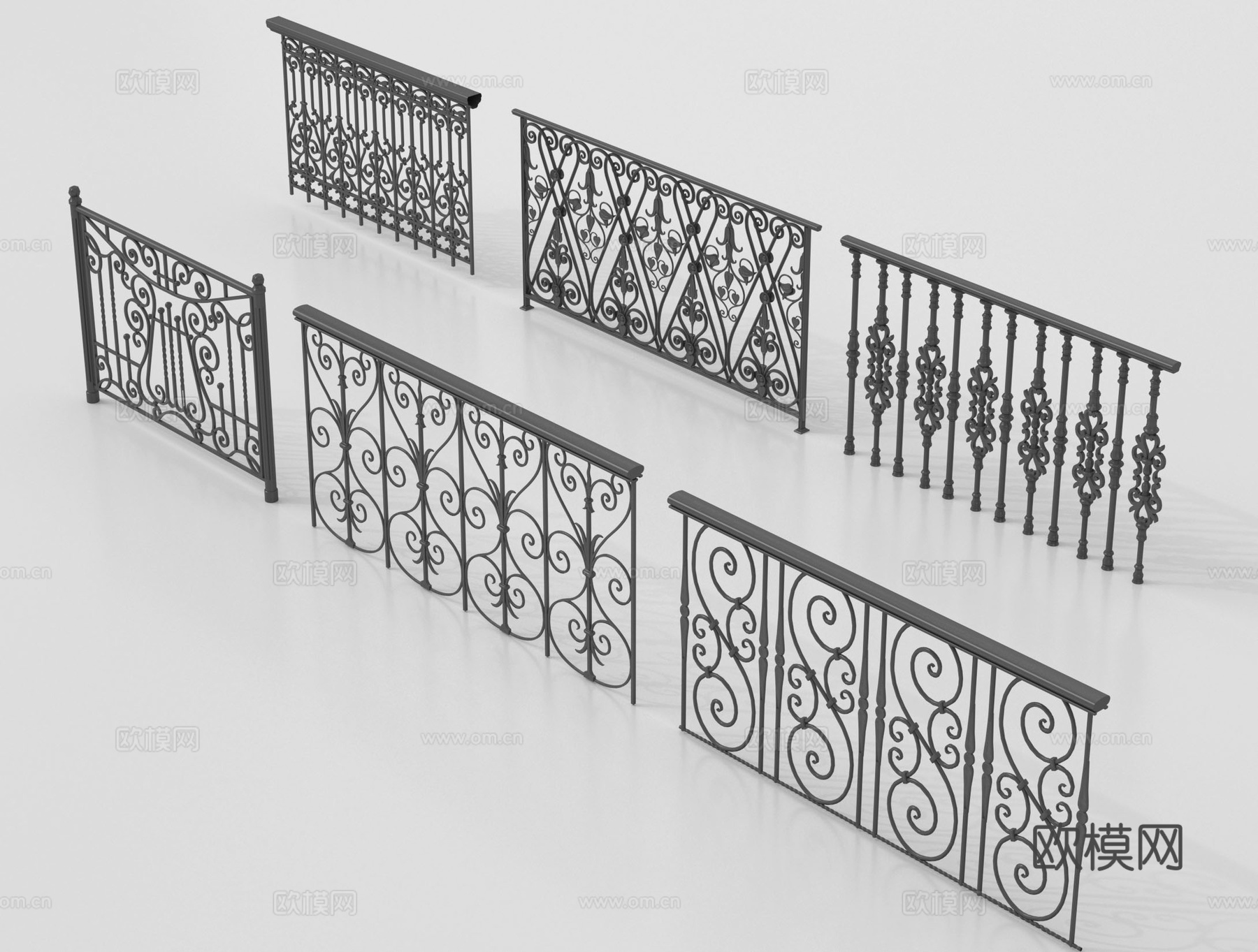 欧式围栏护栏 铁艺栏杆 扶手su模型