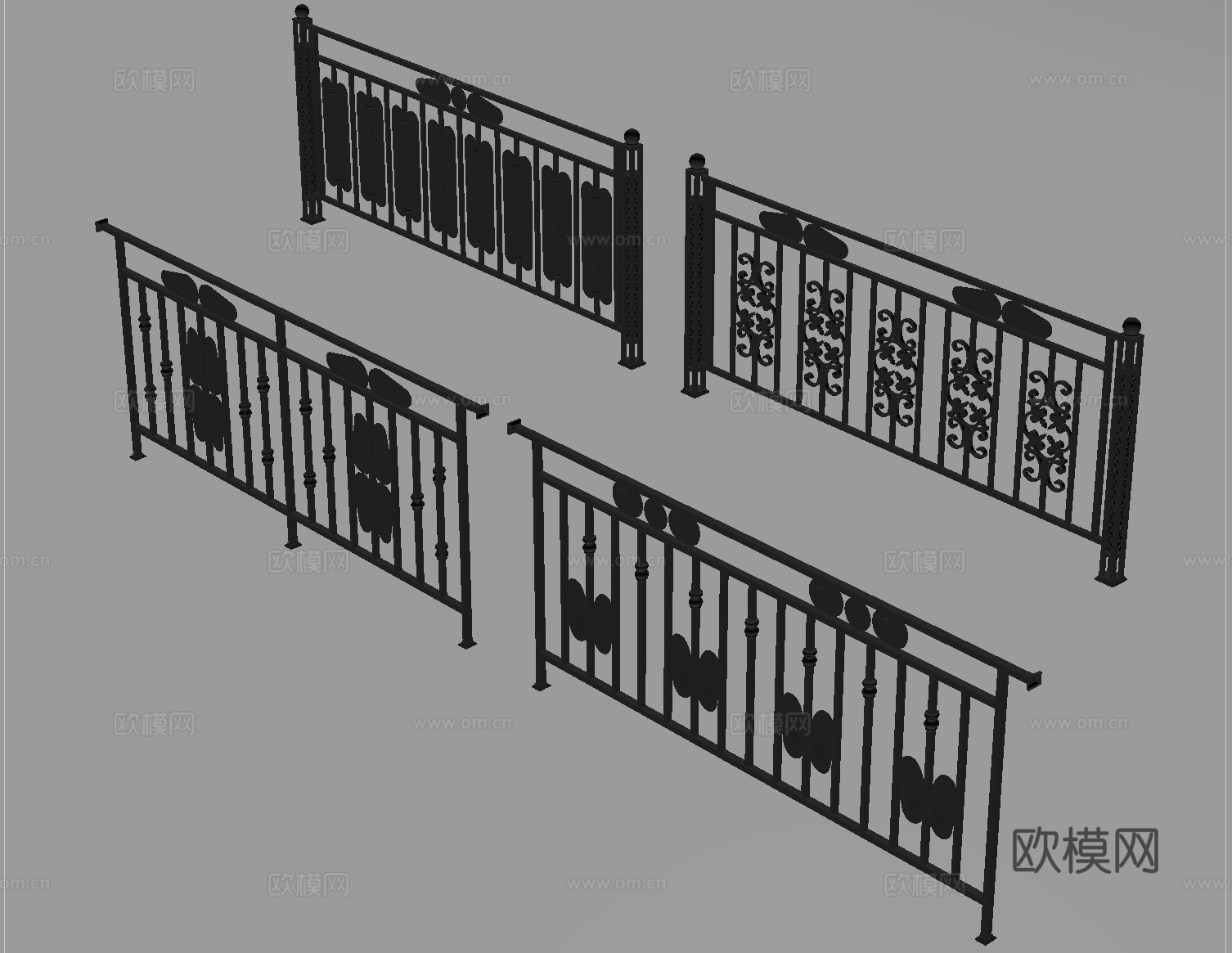 现代铁艺栏杆 护栏 围栏 防护栏 栏杆 扶手su模型