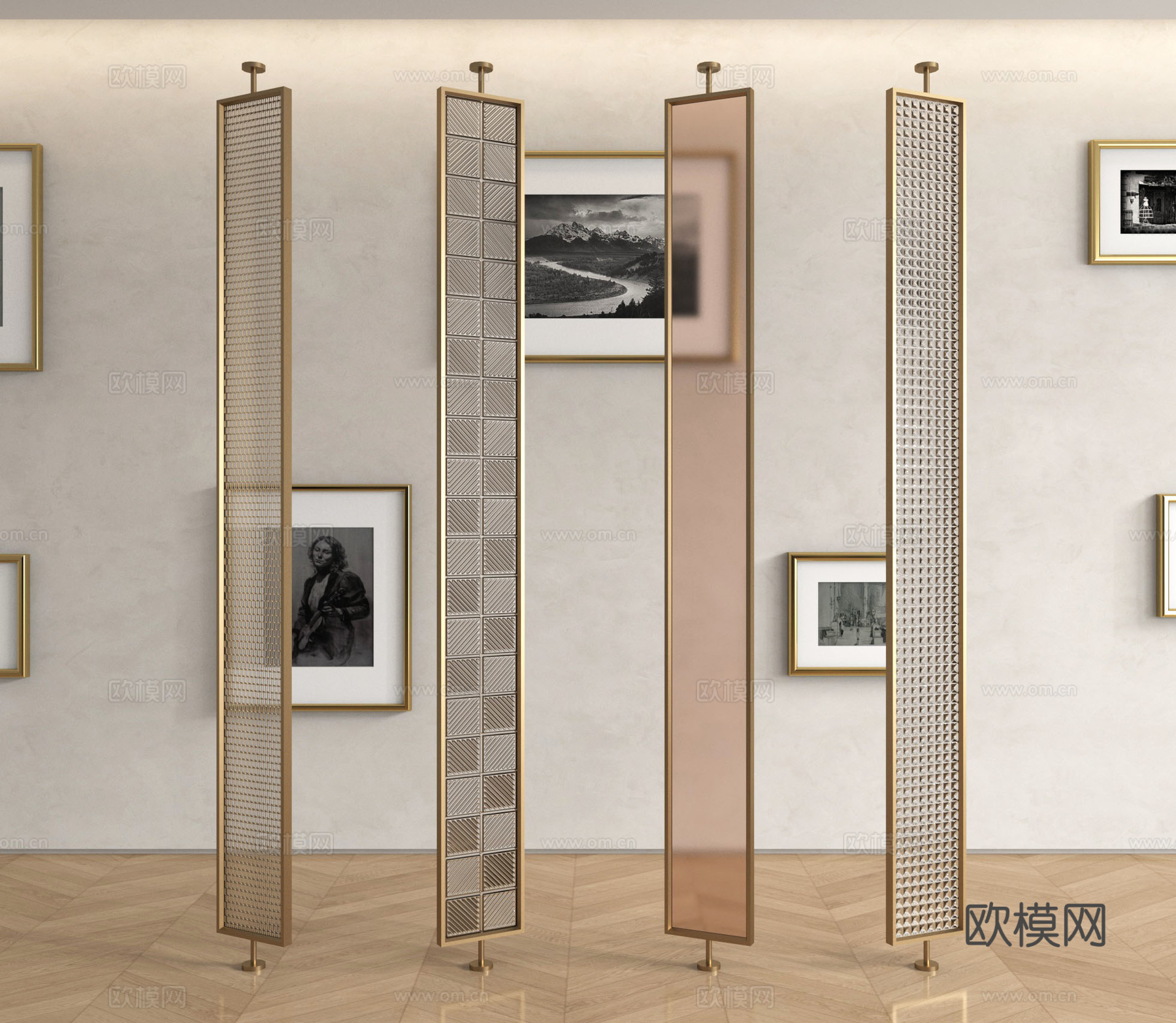 现代金属屏风隔断 玄关隔断su模型