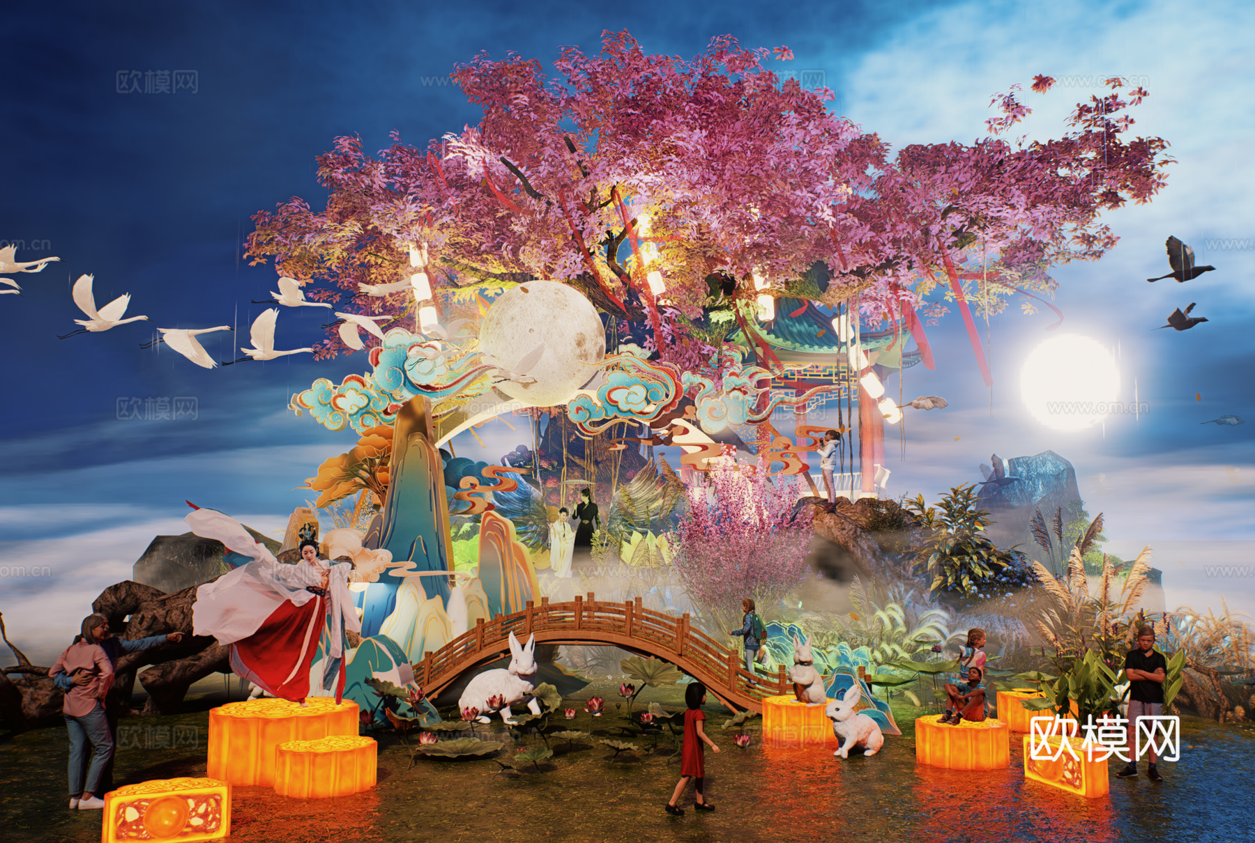 网红打卡国潮古风非遗文化中秋节su模型