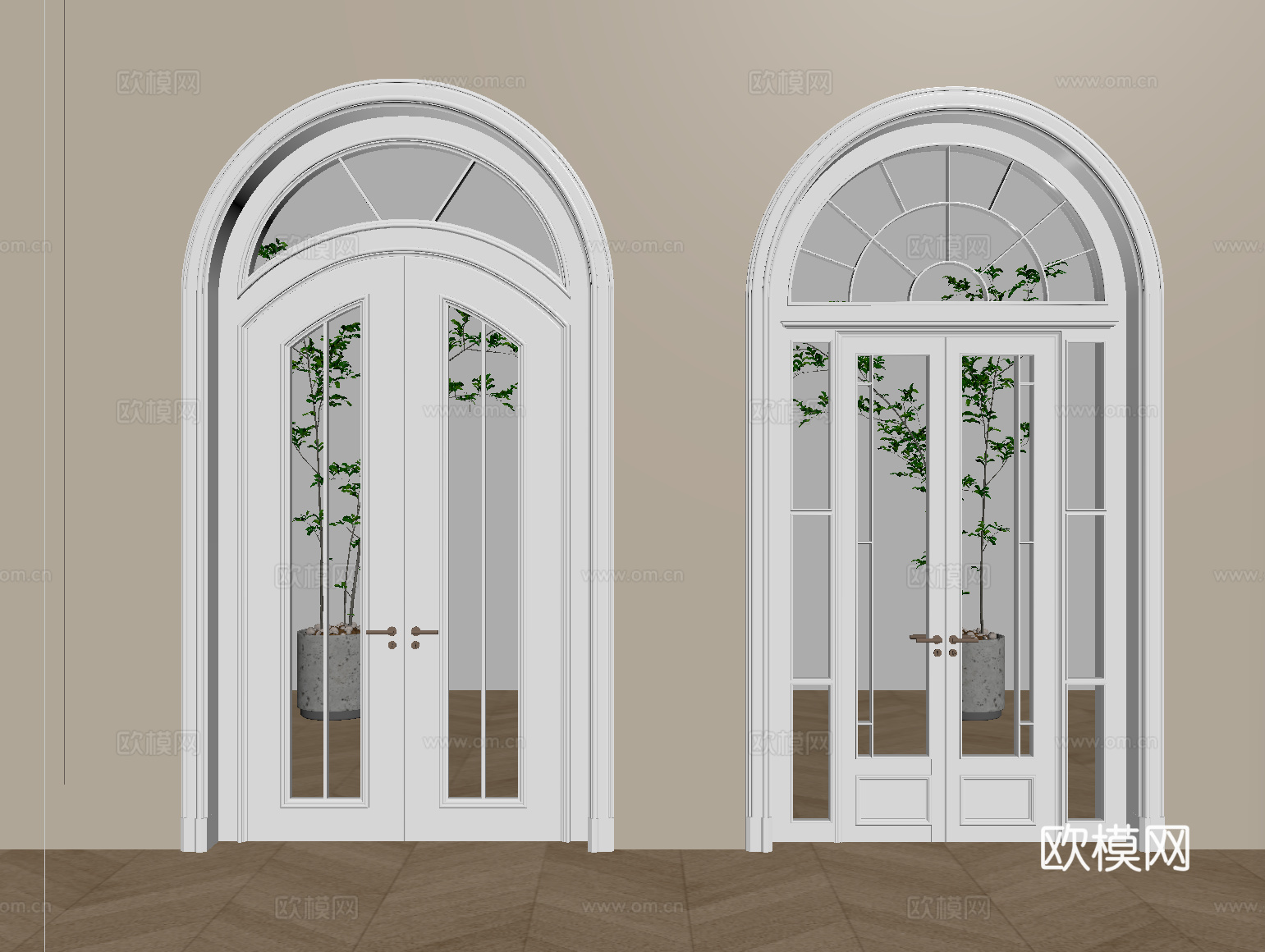 法式玻璃门 双开门 圆弧门 厨卫门 阳台门su模型