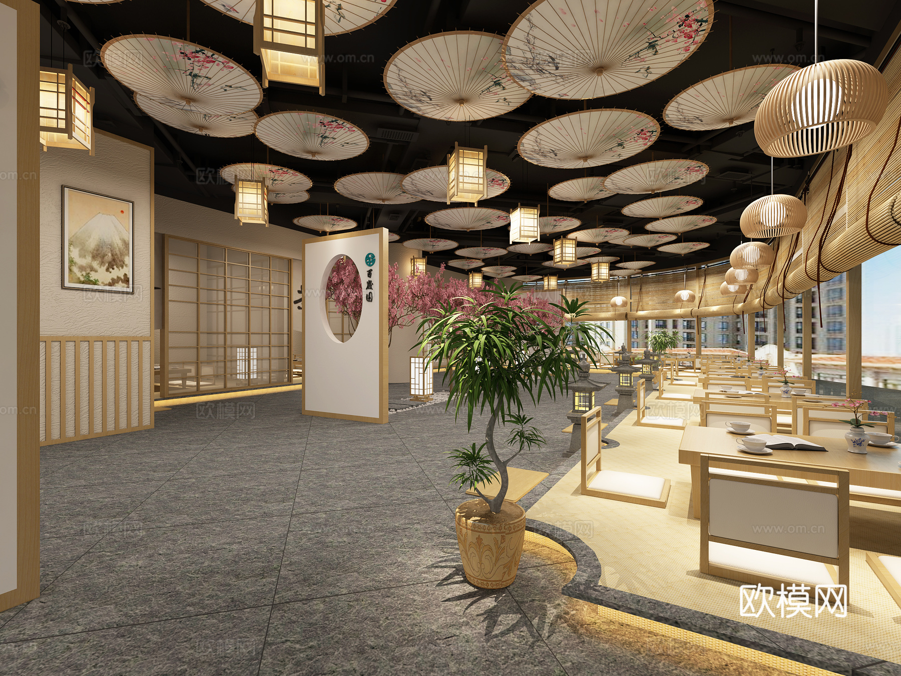 日式风格餐厅3d模型下载（渲染图1）