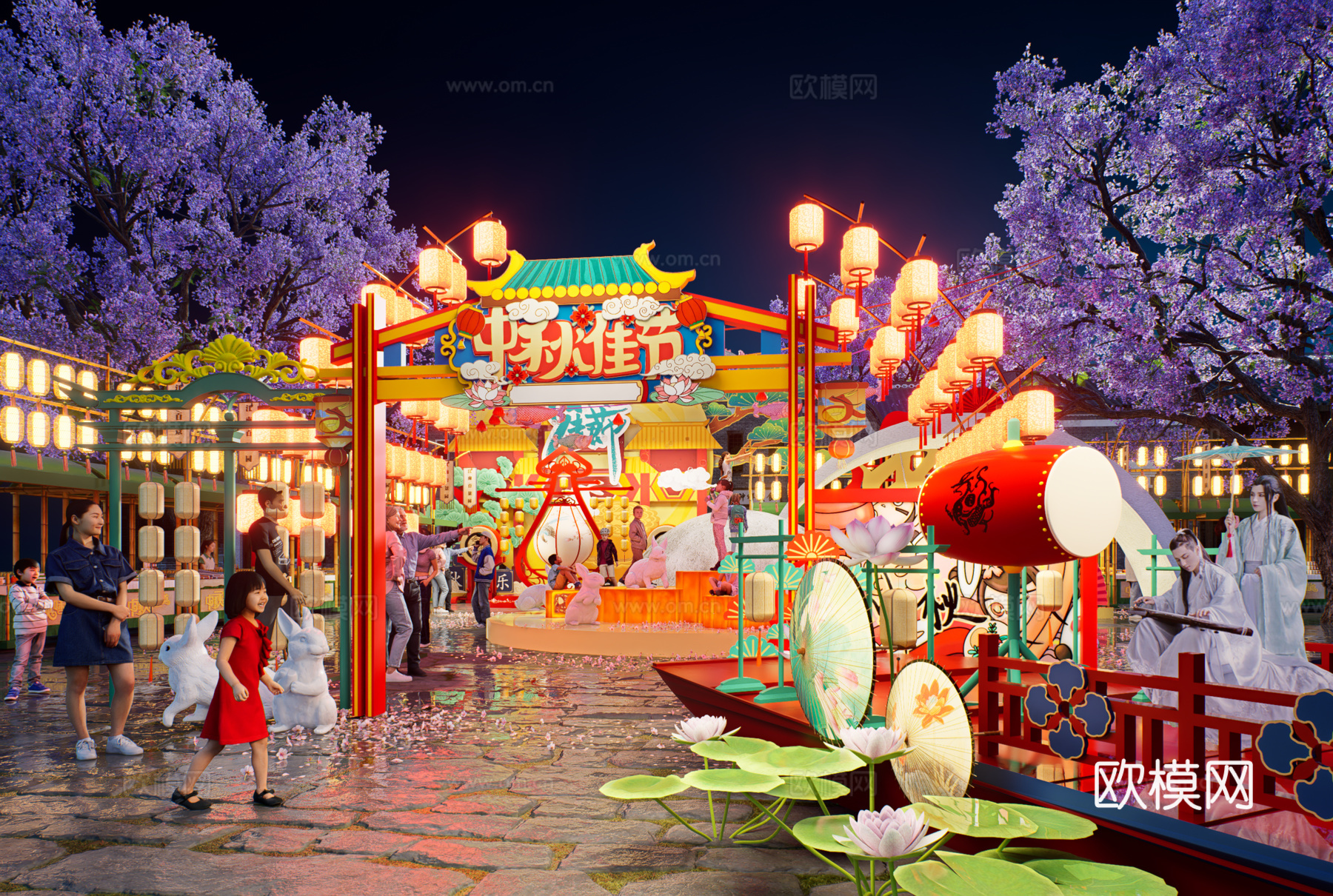 网红打卡国潮古风非遗文化中秋节su模型